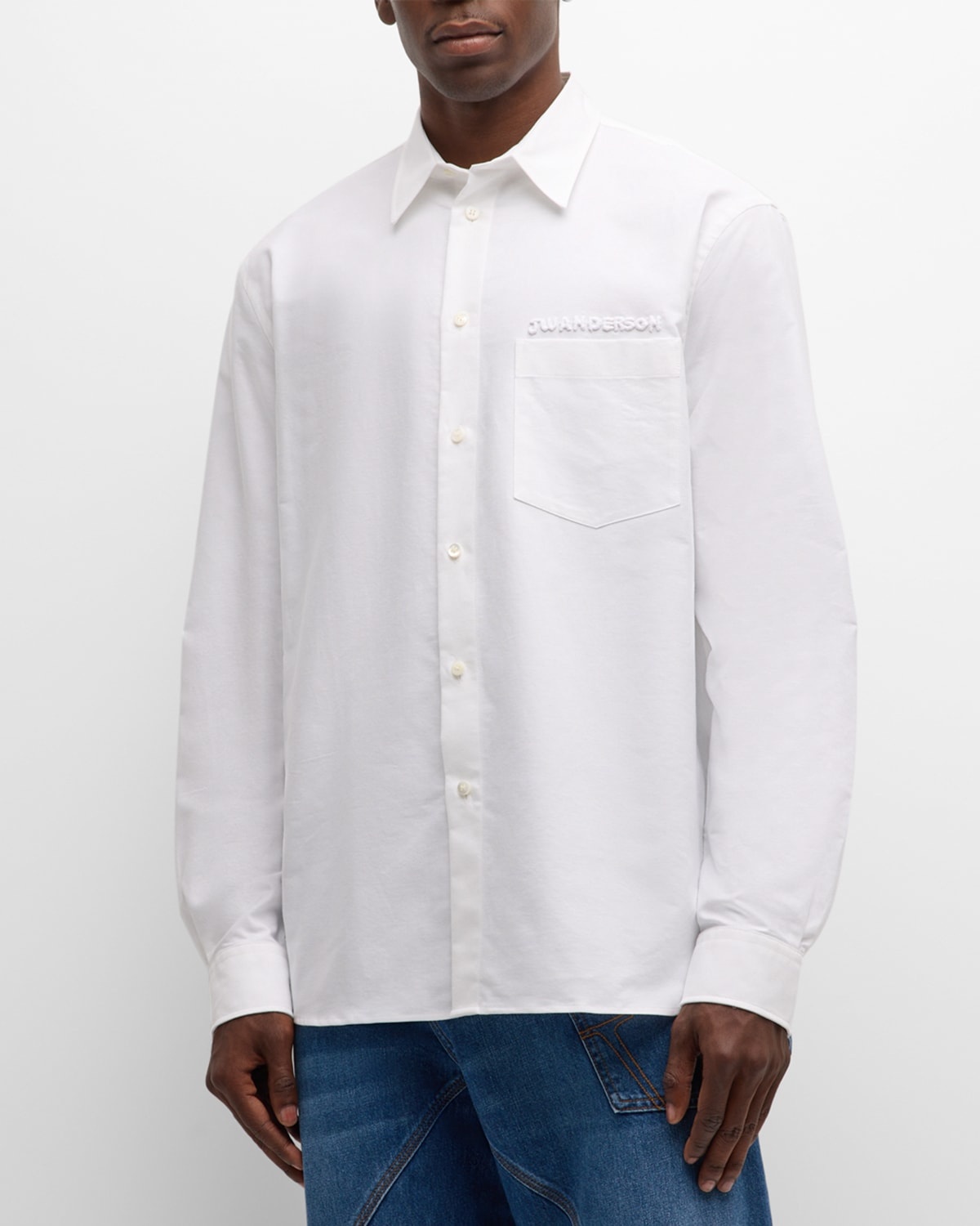 Tシャツ・カットソー J W ANDERSON White Shirt with Classic Collar in Cotton Man JW ANDERSON | White Men's Striped Shirt | YOOX