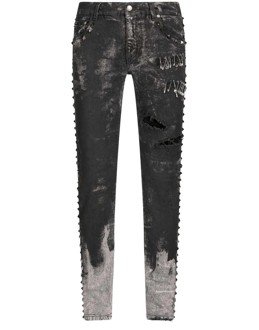 DOLCE&GABBANA RUNWAY RARE DISTRESSED STUDED WASHED DOUBLE