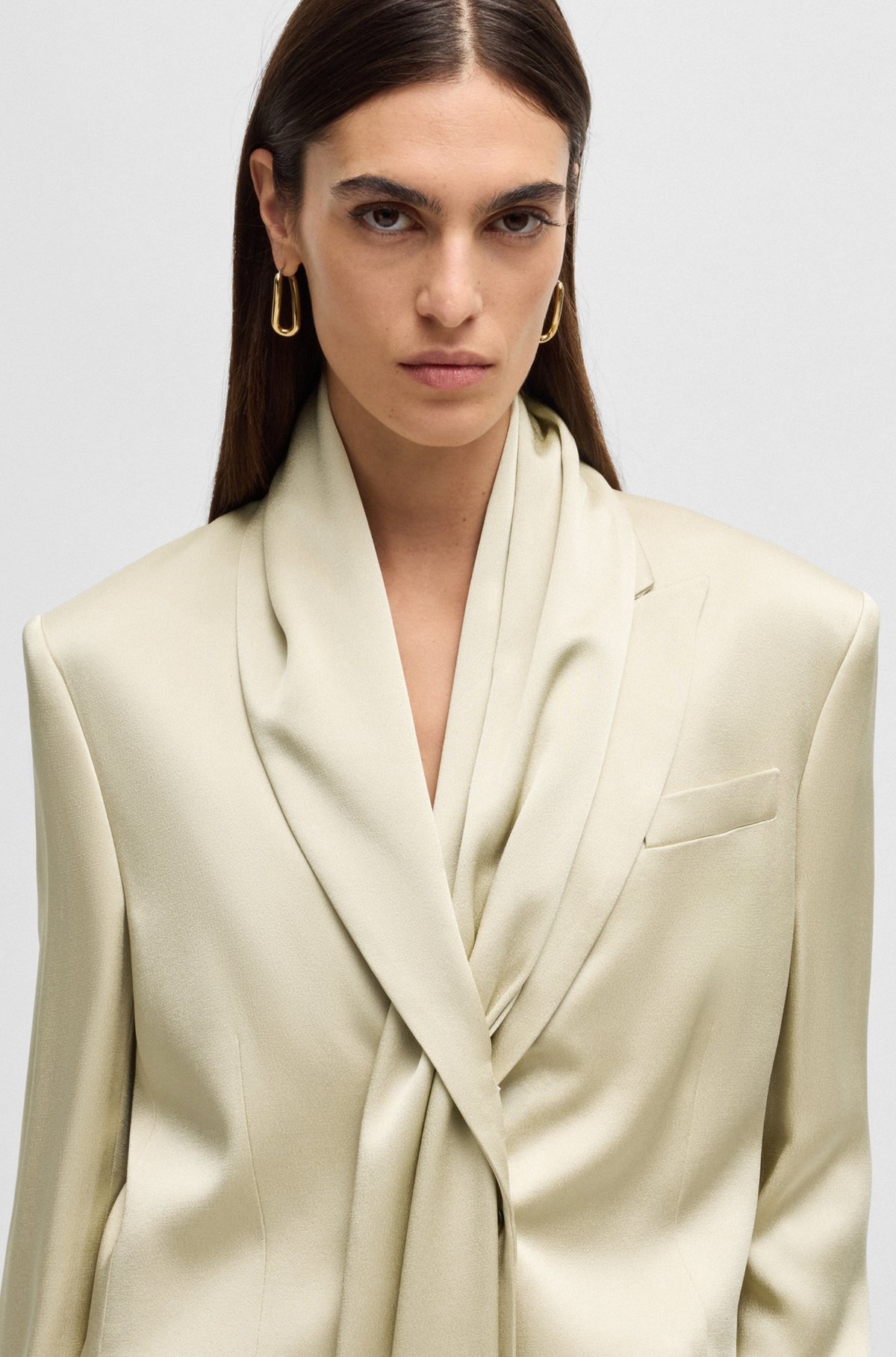 REGULAR-FIT JACKET IN SHINY FABRIC WITH SHAWL DETAIL - 5