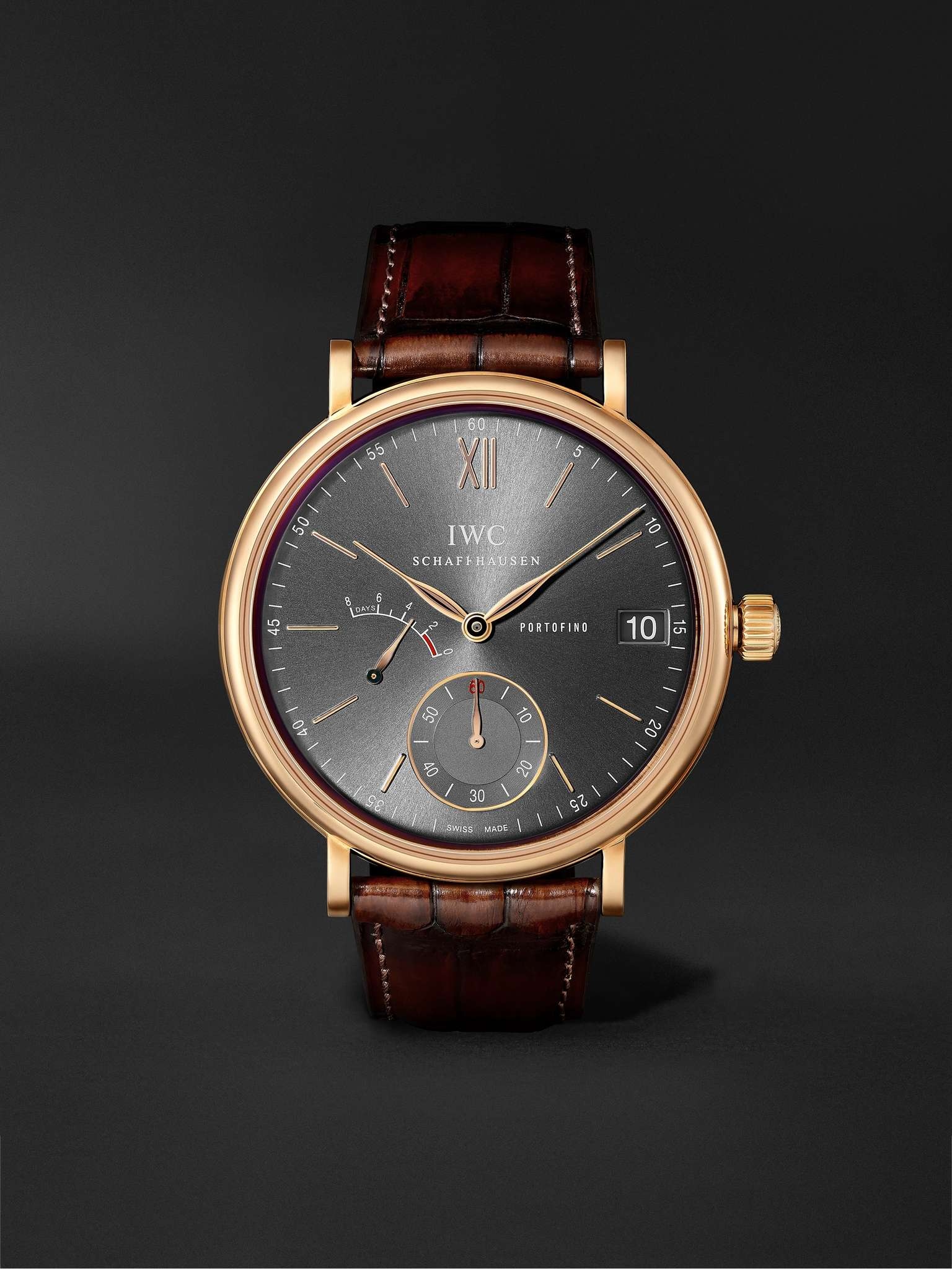 Portofino Hand-Wound Eight Days 45mm 18-Karat Rose Gold and Alligator Watch, Ref. No. IWIW510104 - 1