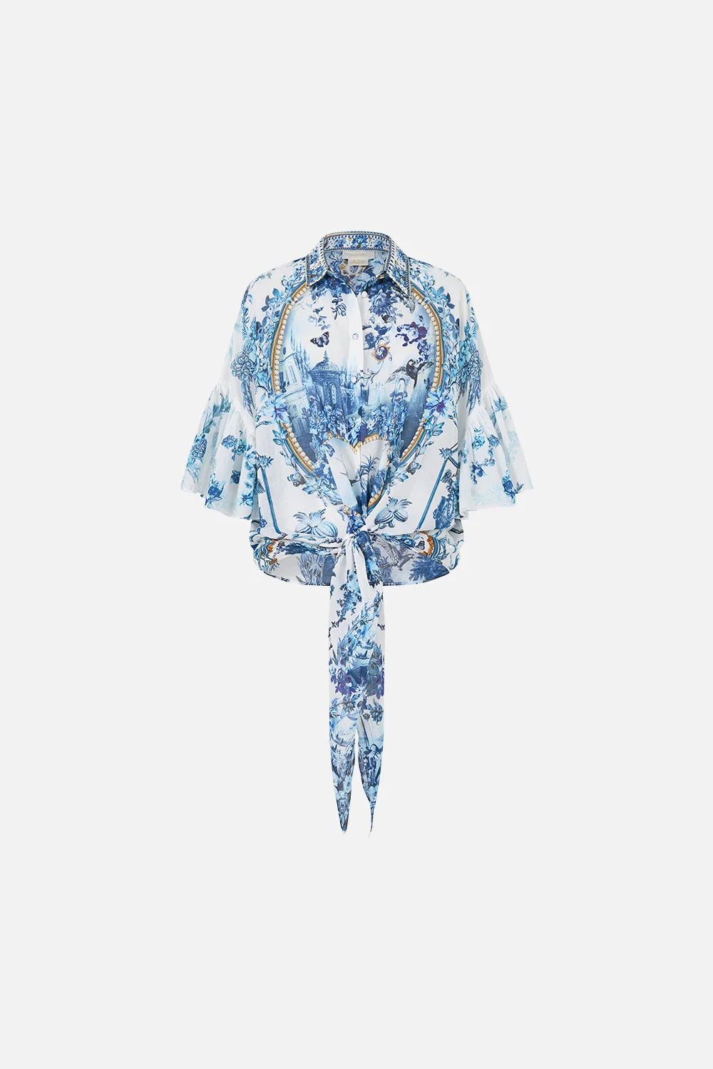 TIE FRONT SHIRT WITH SLEEVE FRILL THE PORCELAIN PARLOUR - 1