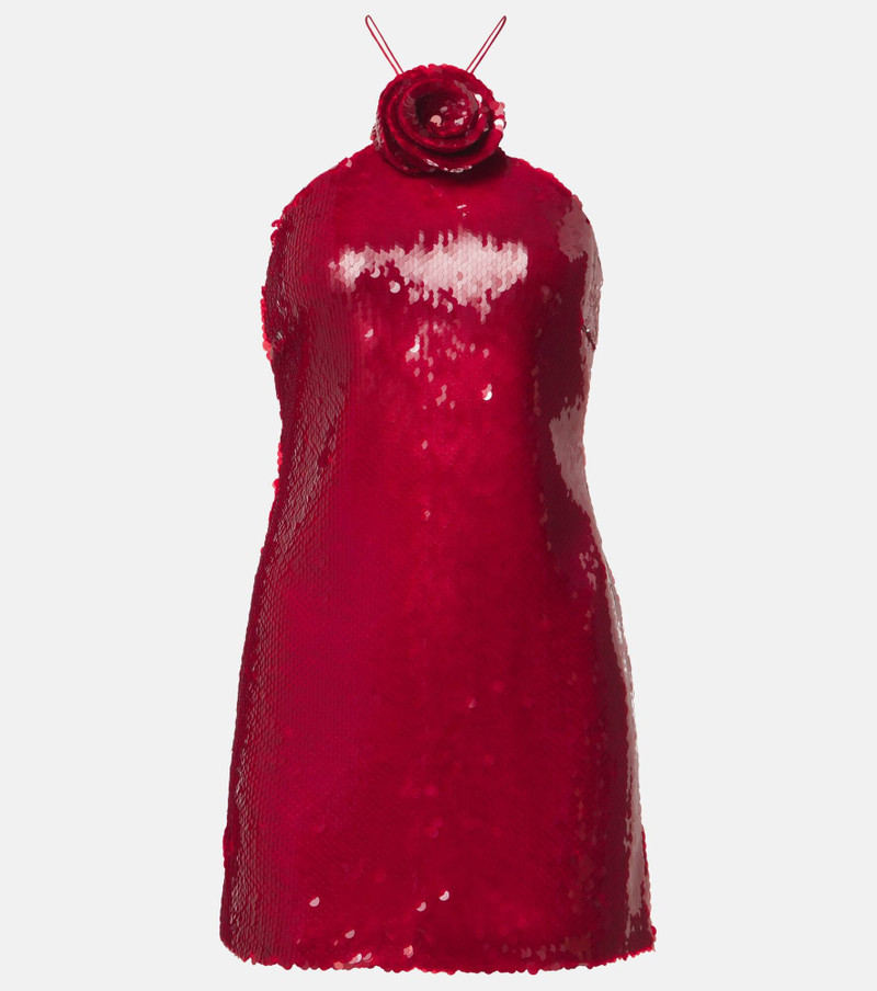 Floral-appliqué sequined halterneck minidress - 1