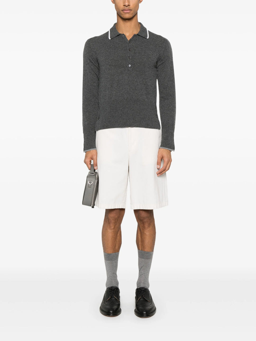 Browne 65 Jersey Intarsia Cashmere Long Sleeve Polo Men - 2