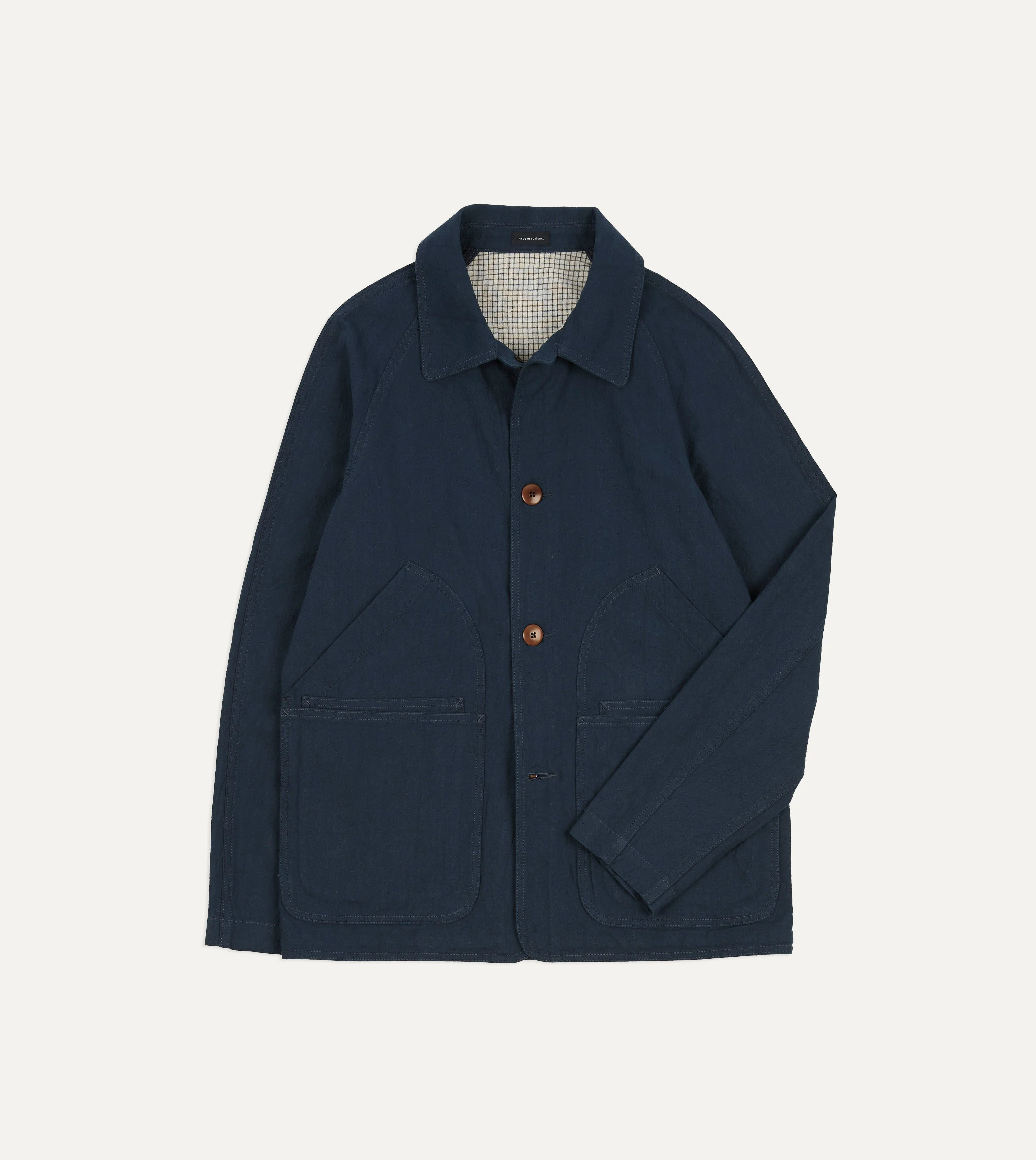 Navy Cotton-Linen Raglan Work Coat - 1