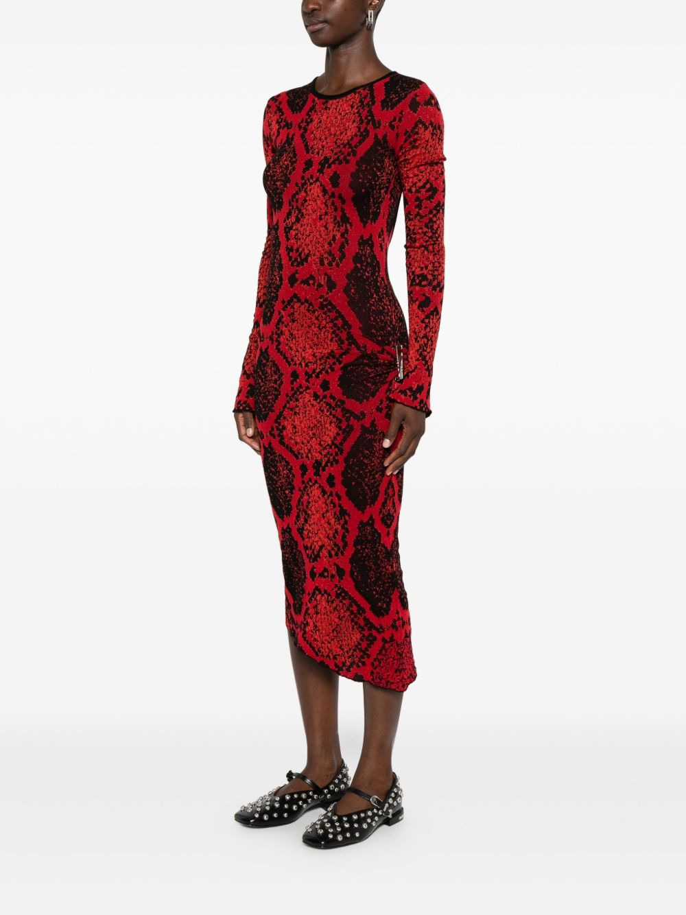snakeskin-print midi dress - 3