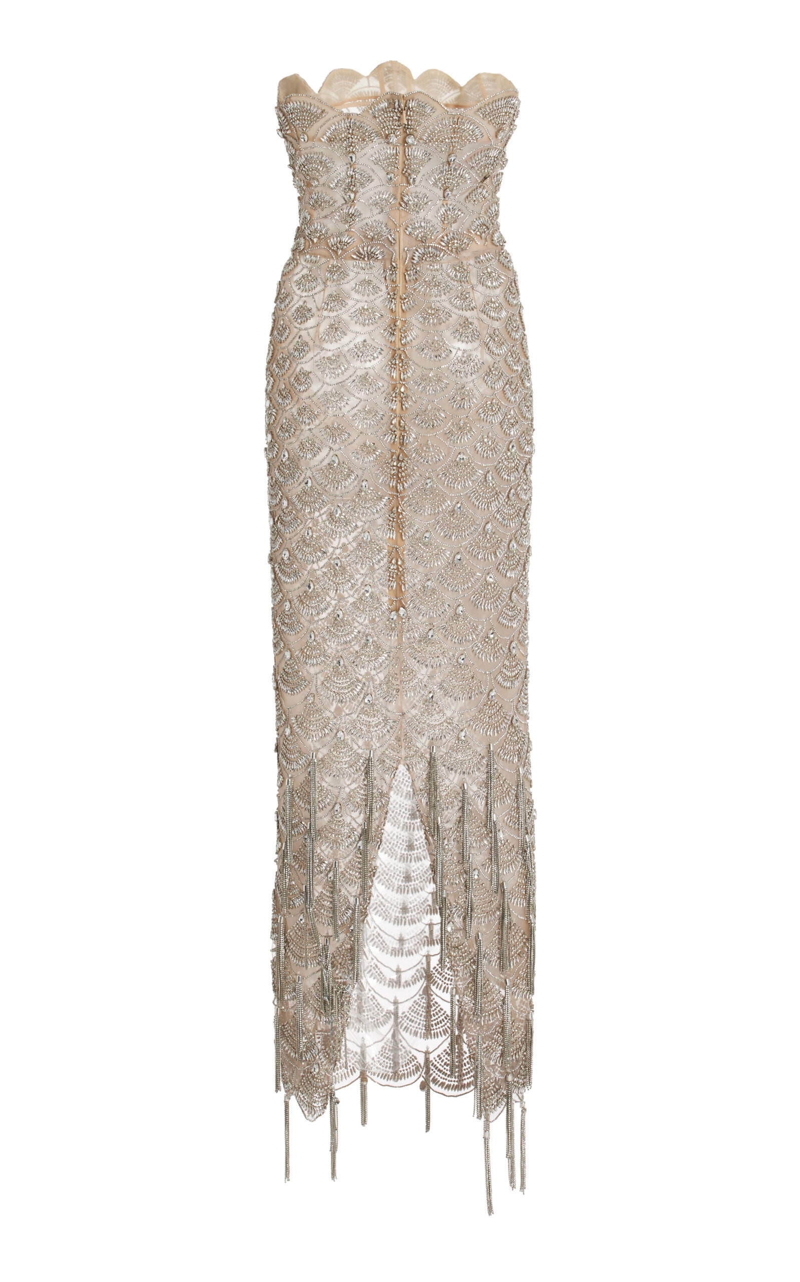 Crystal-Embellished Fringed Maxi Dress silver - 6