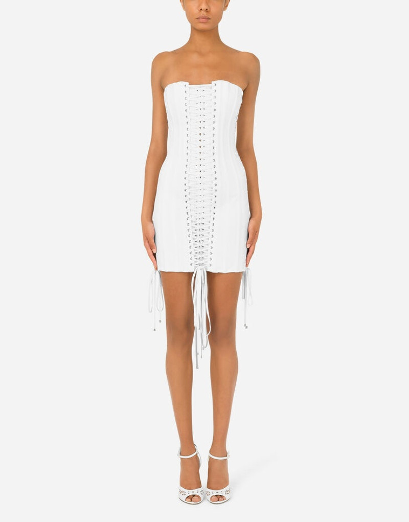 Short gabardine dress with lacing 2