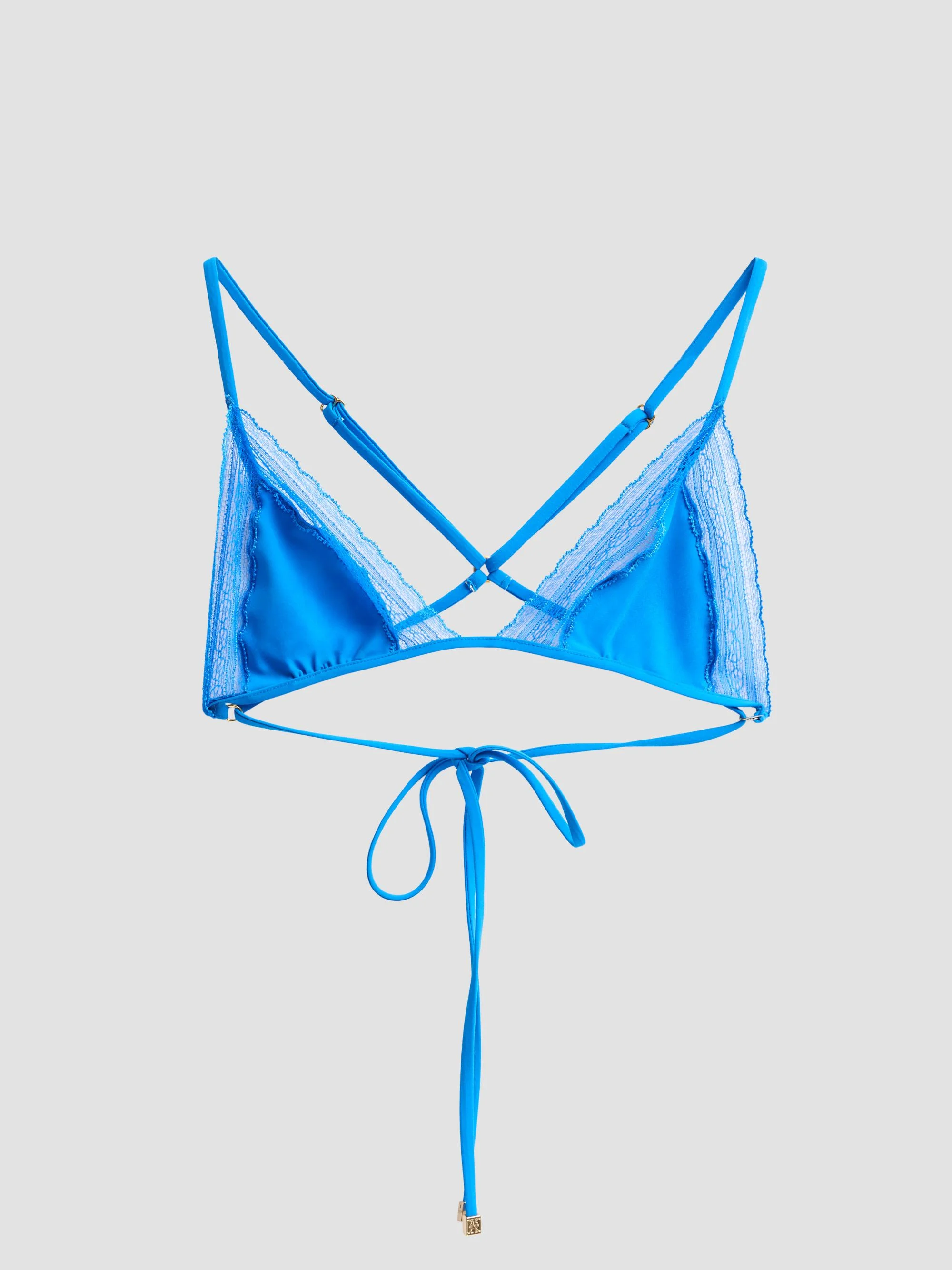 Women's Inset Lace String Bikini Top - Blue Francais - 1