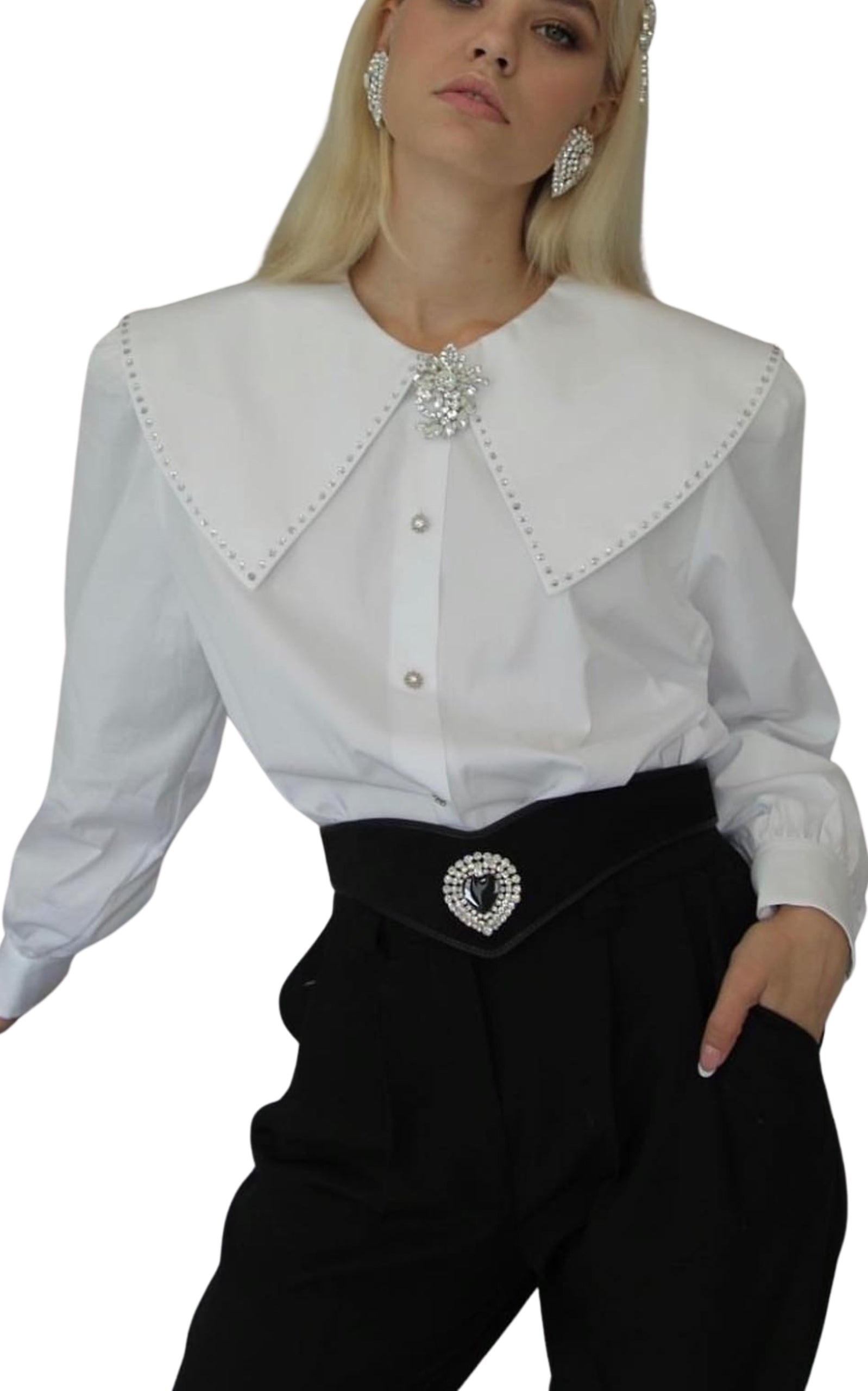 Black Leather and Velvet Crystal Heart Belt - 2