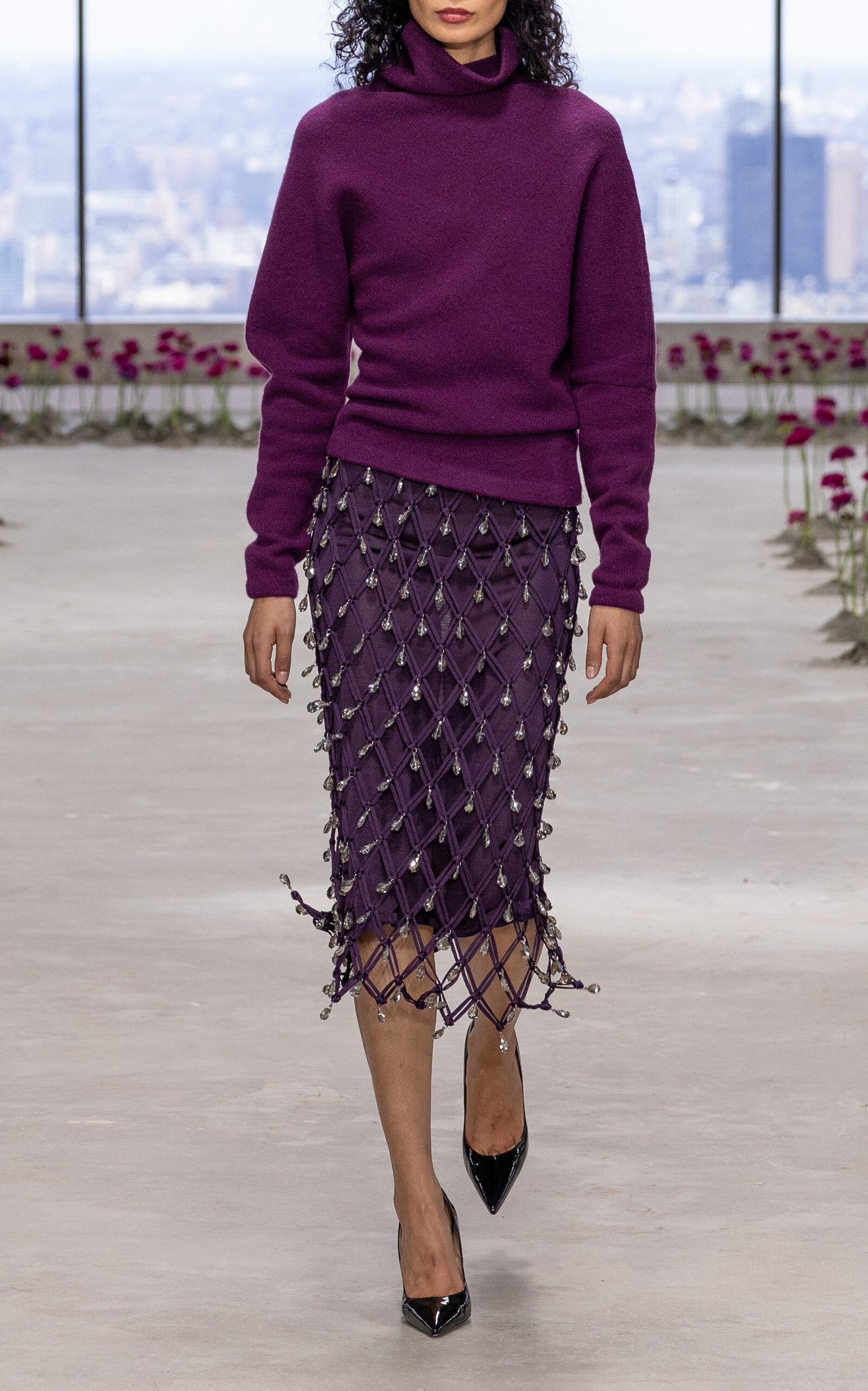 Asymmetric Turtleneck Wool Sweater purple - 4