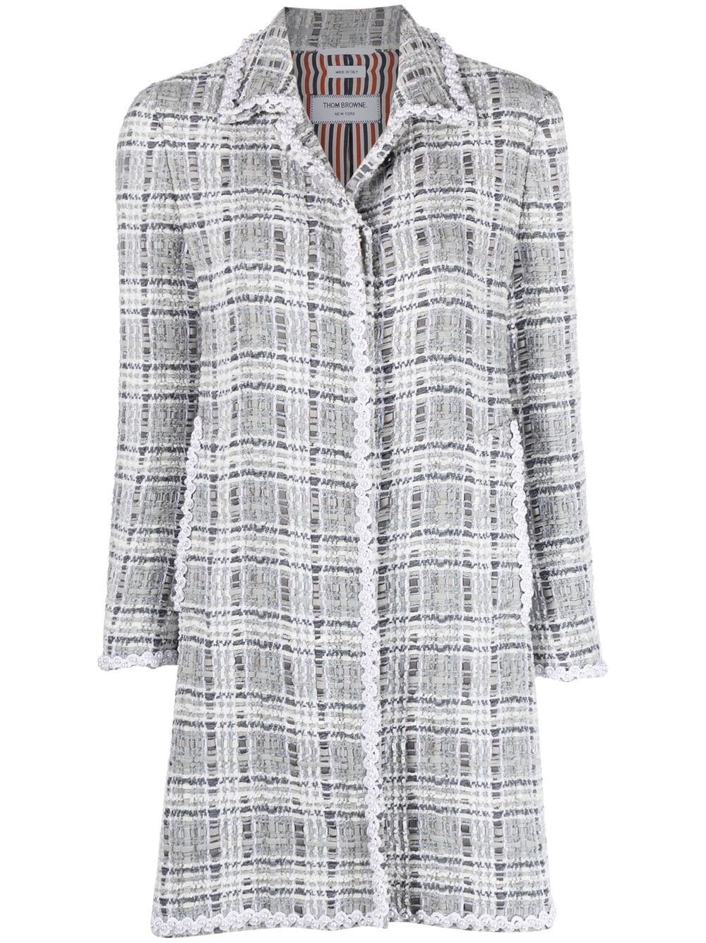 crochet-appliqué tweed coat - 1