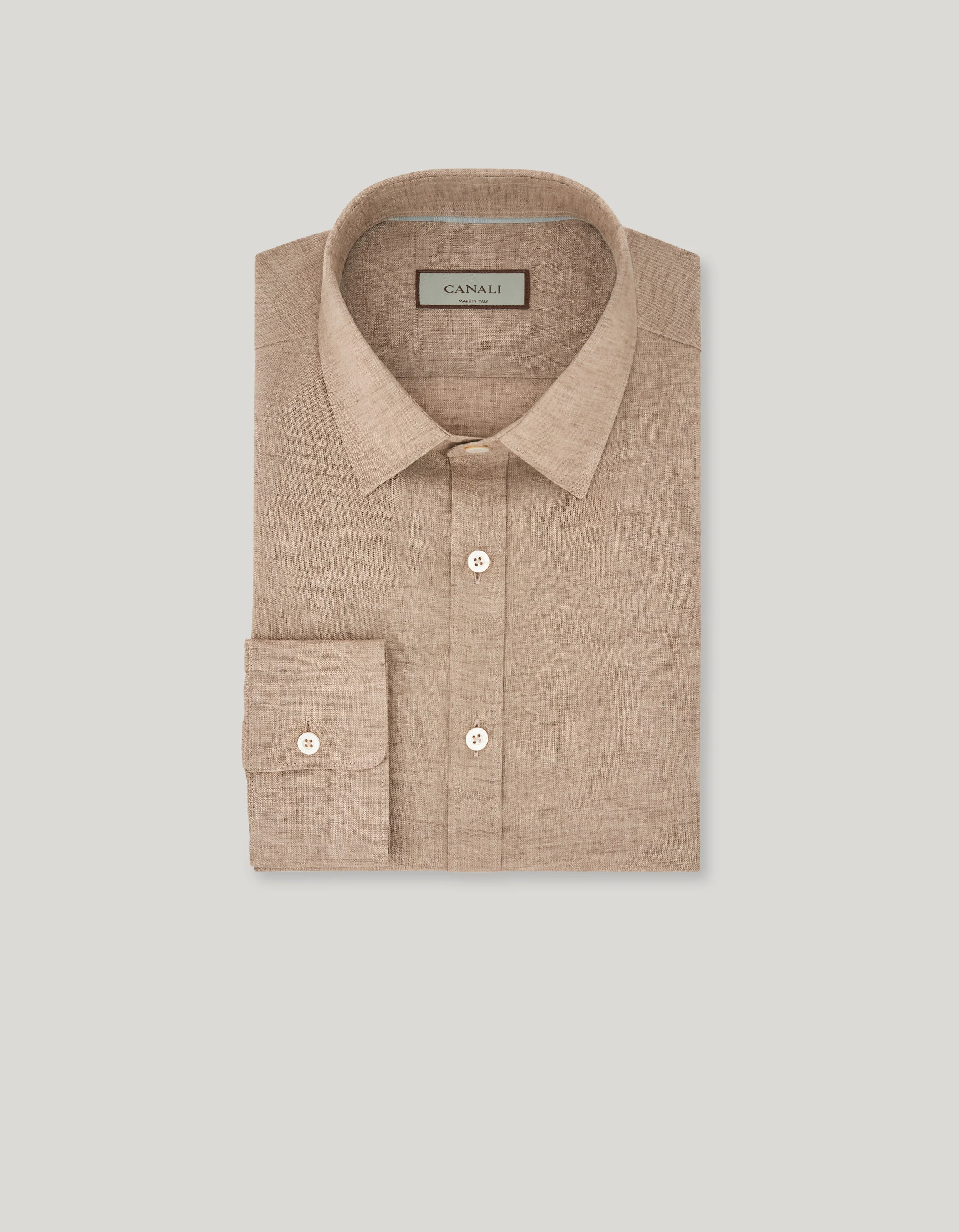 WALNUT LINEN REGULAR-FIT SHIRT WITH NARROW POINTED COLLAR - 1