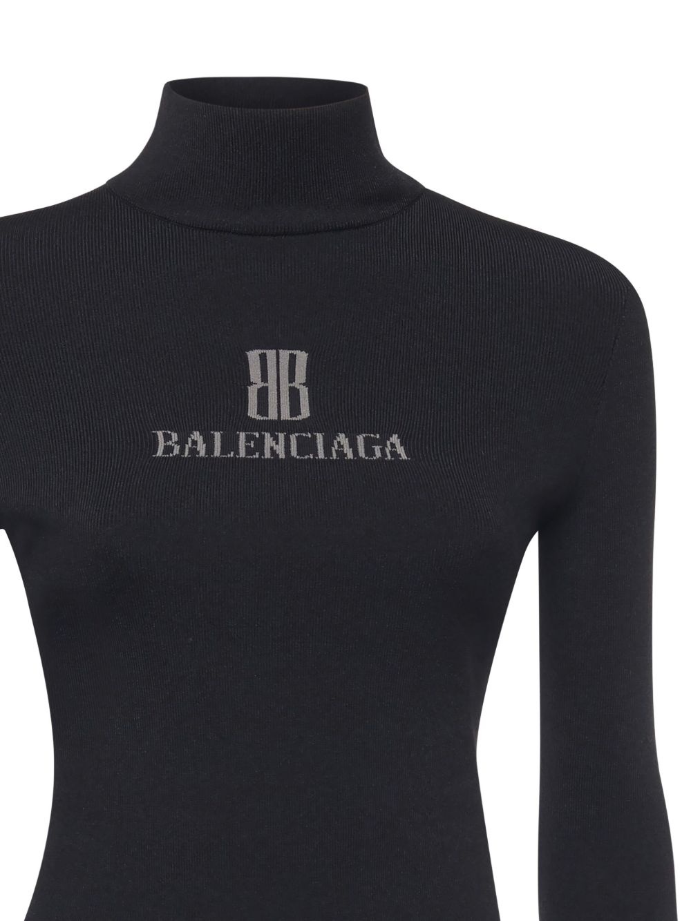 logo-detail ribbed turtleneck top - 3