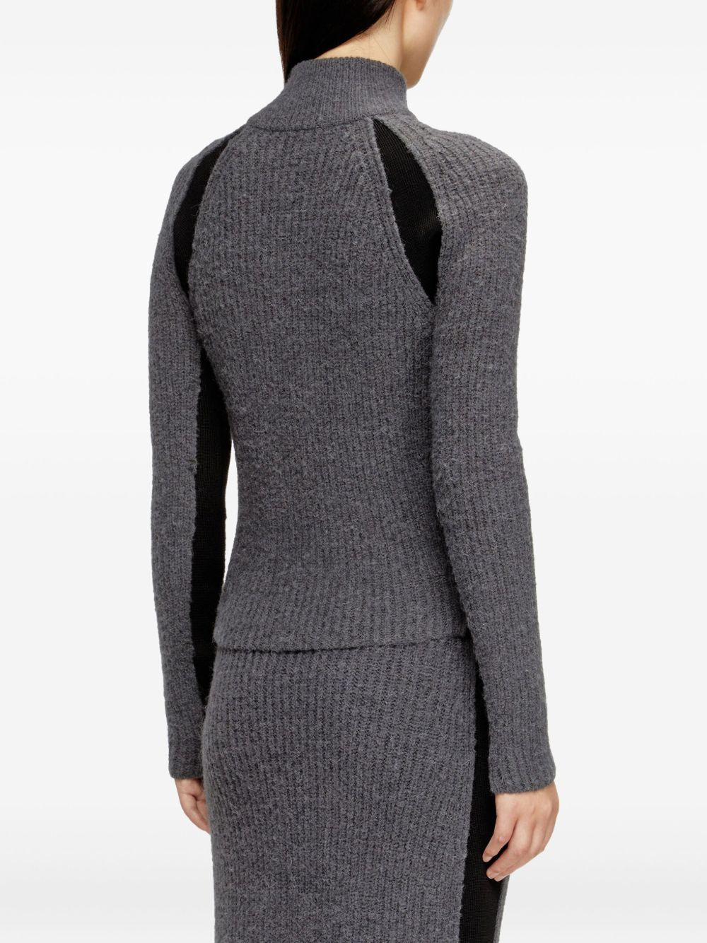 ribbed panel zip-up cardigan - 4