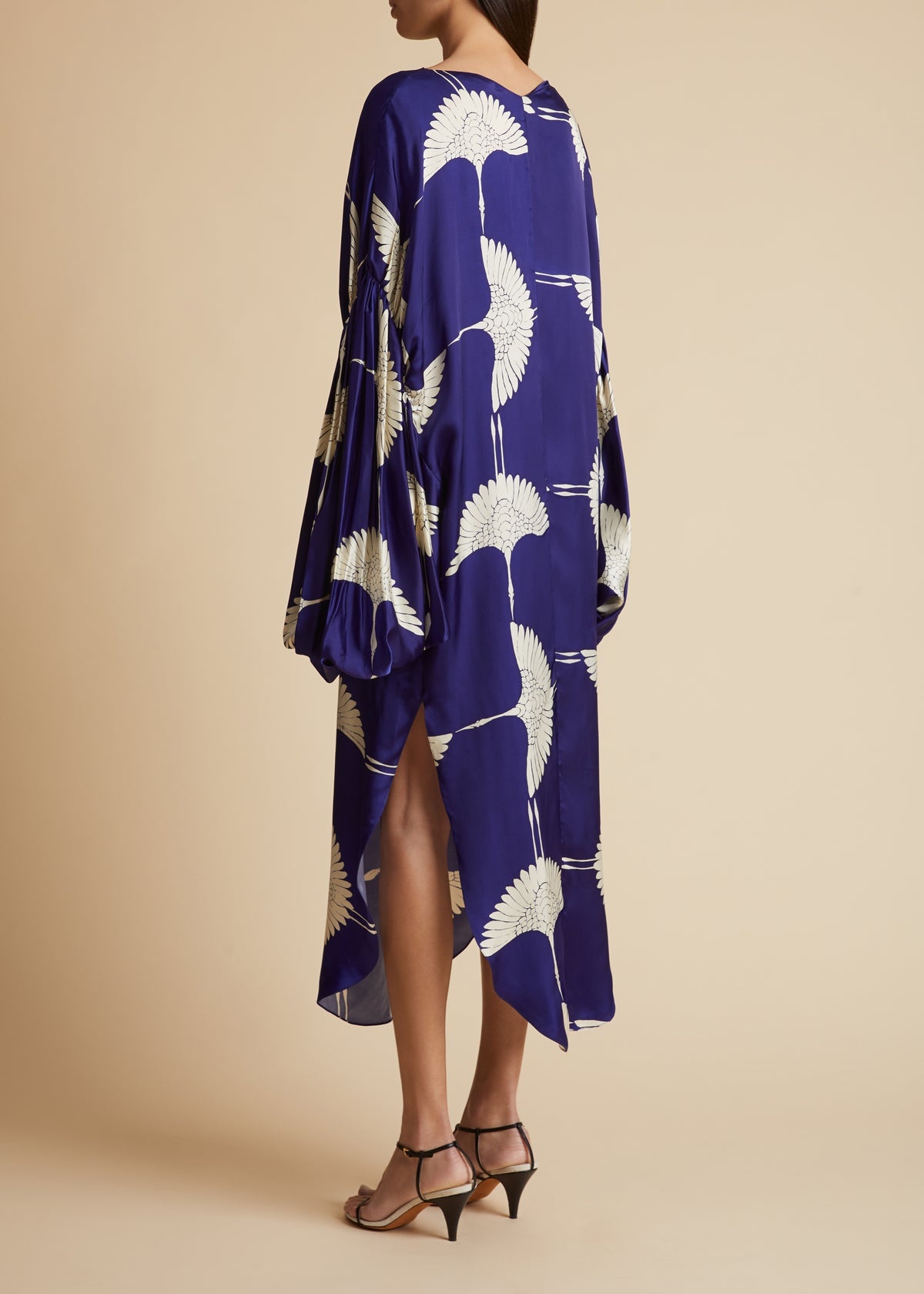 The Zelma Dress in Cobalt and Cream Crane Print - 3