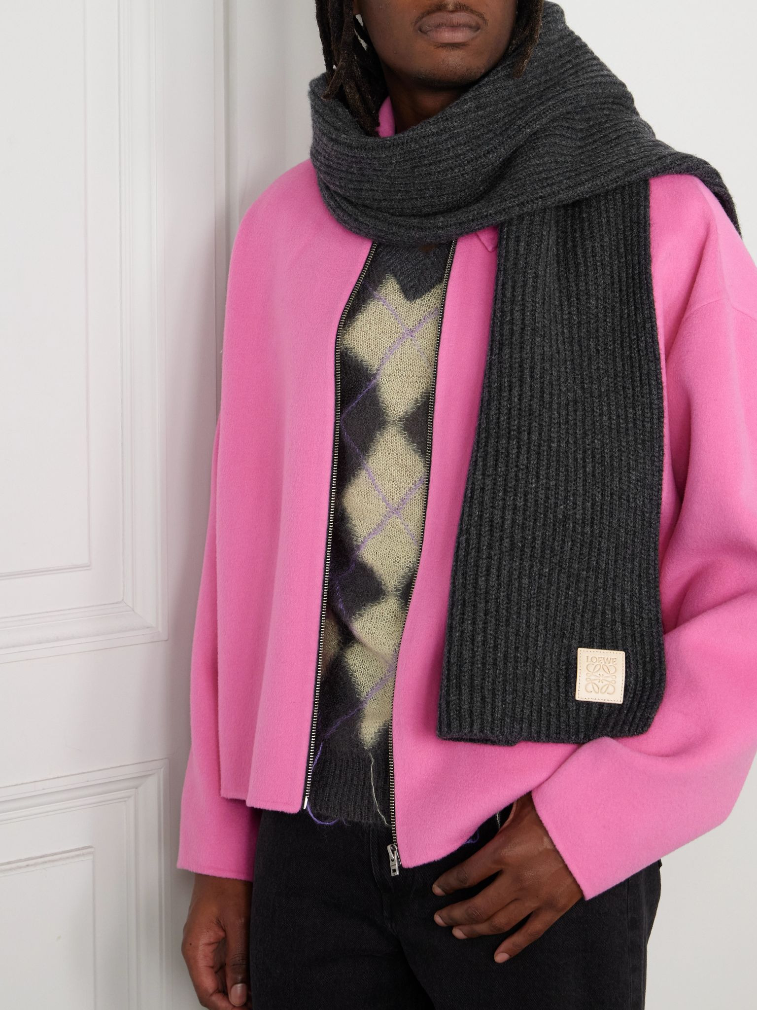 Logo-Appliquéd Ribbed Cashmere Scarf Black - 2