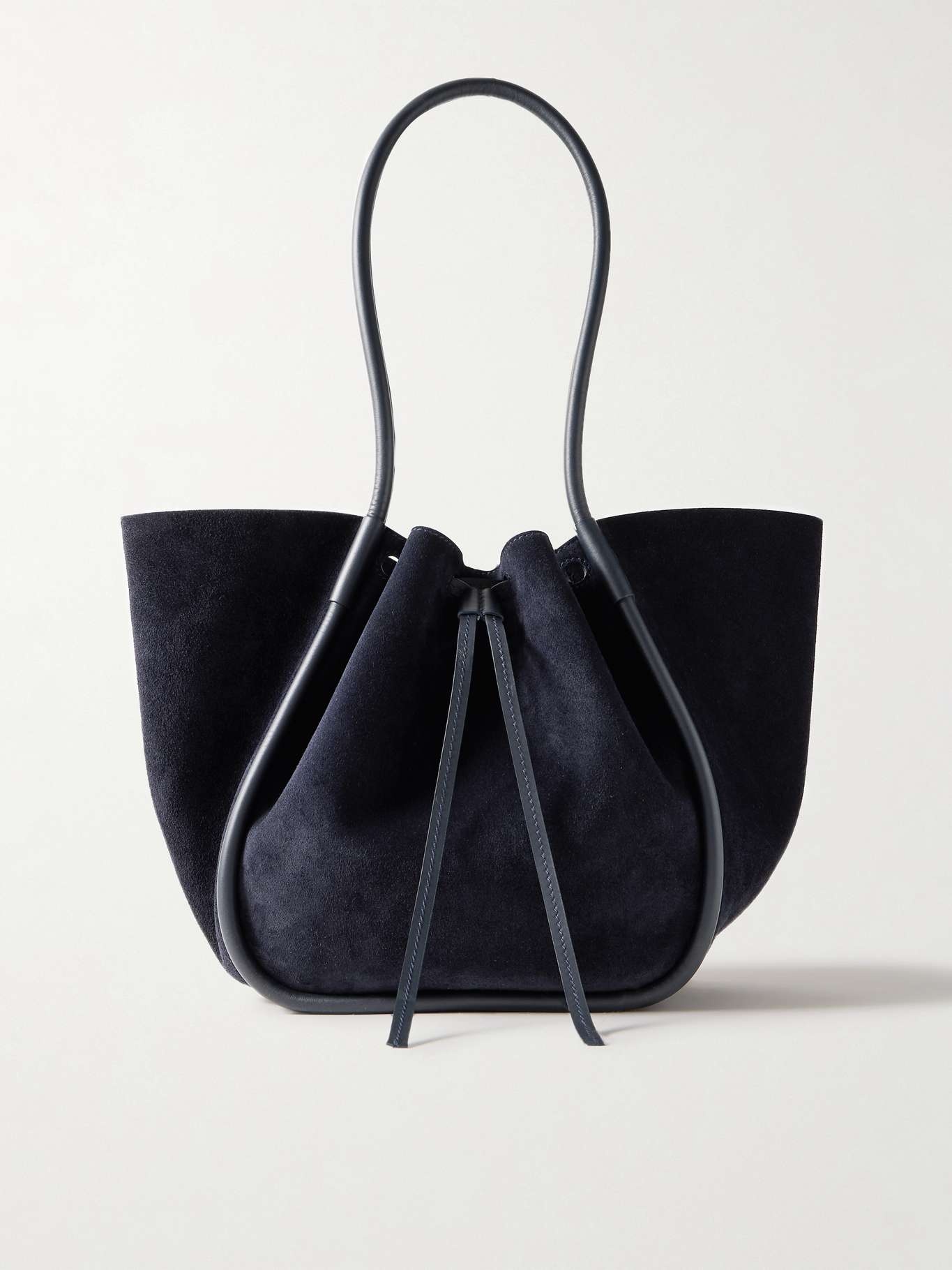 Large leather-trimmed ruched suede tote - 1