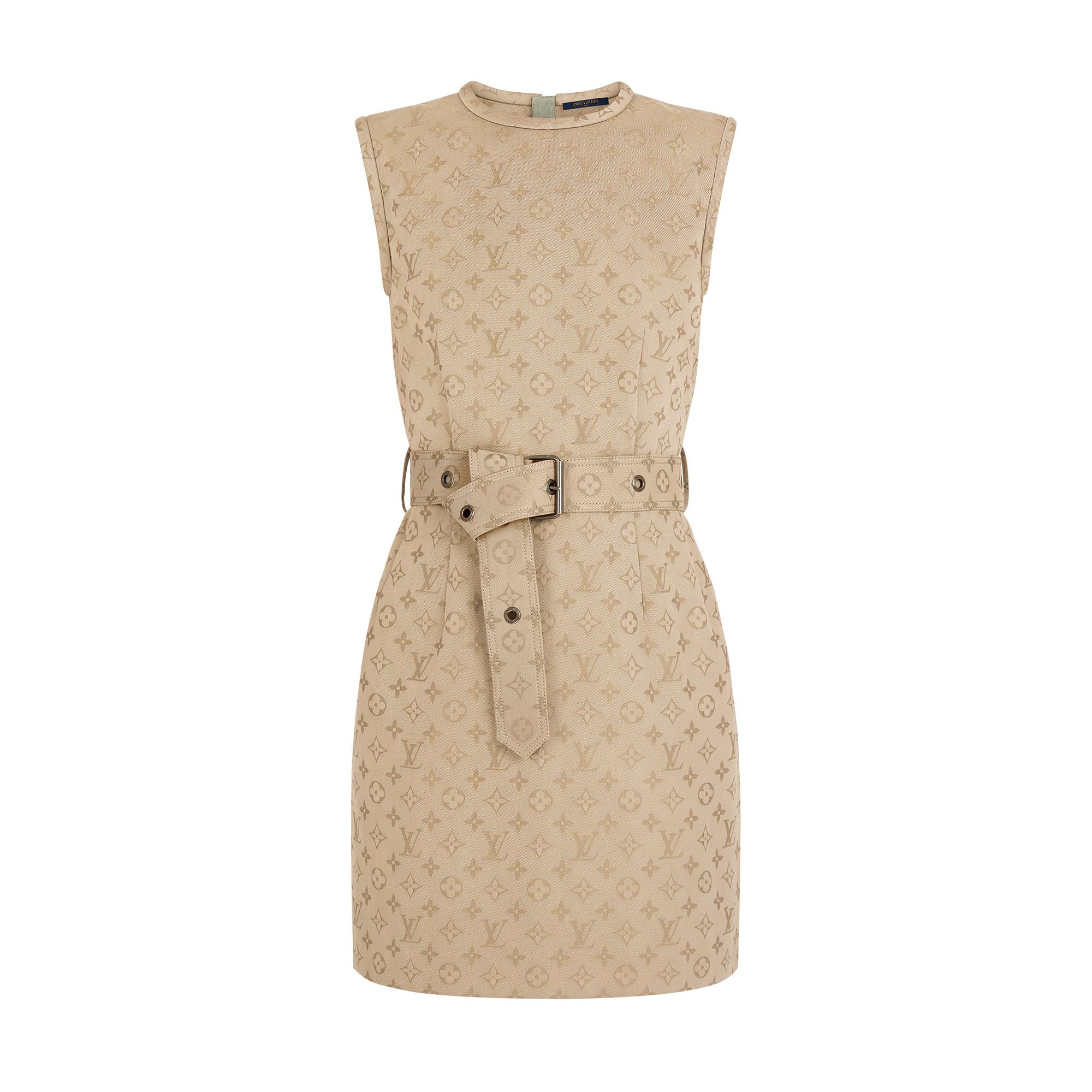 Monogram Jacquard Gabardine Dress with Tonal Belt - 1