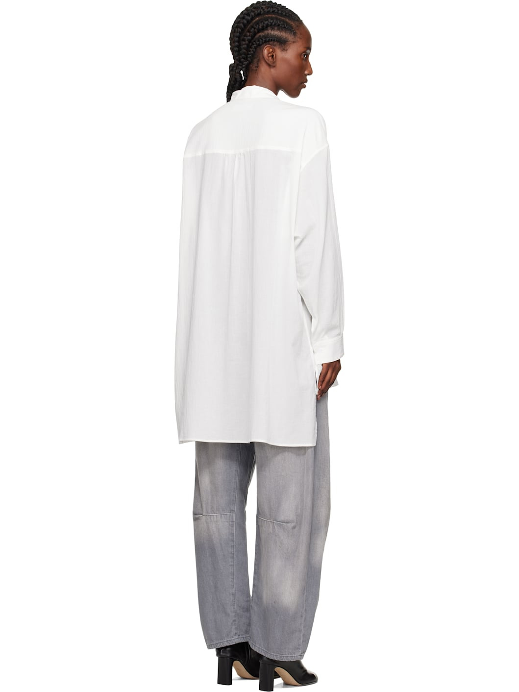 White O-Design Collar Big Shirt - 3