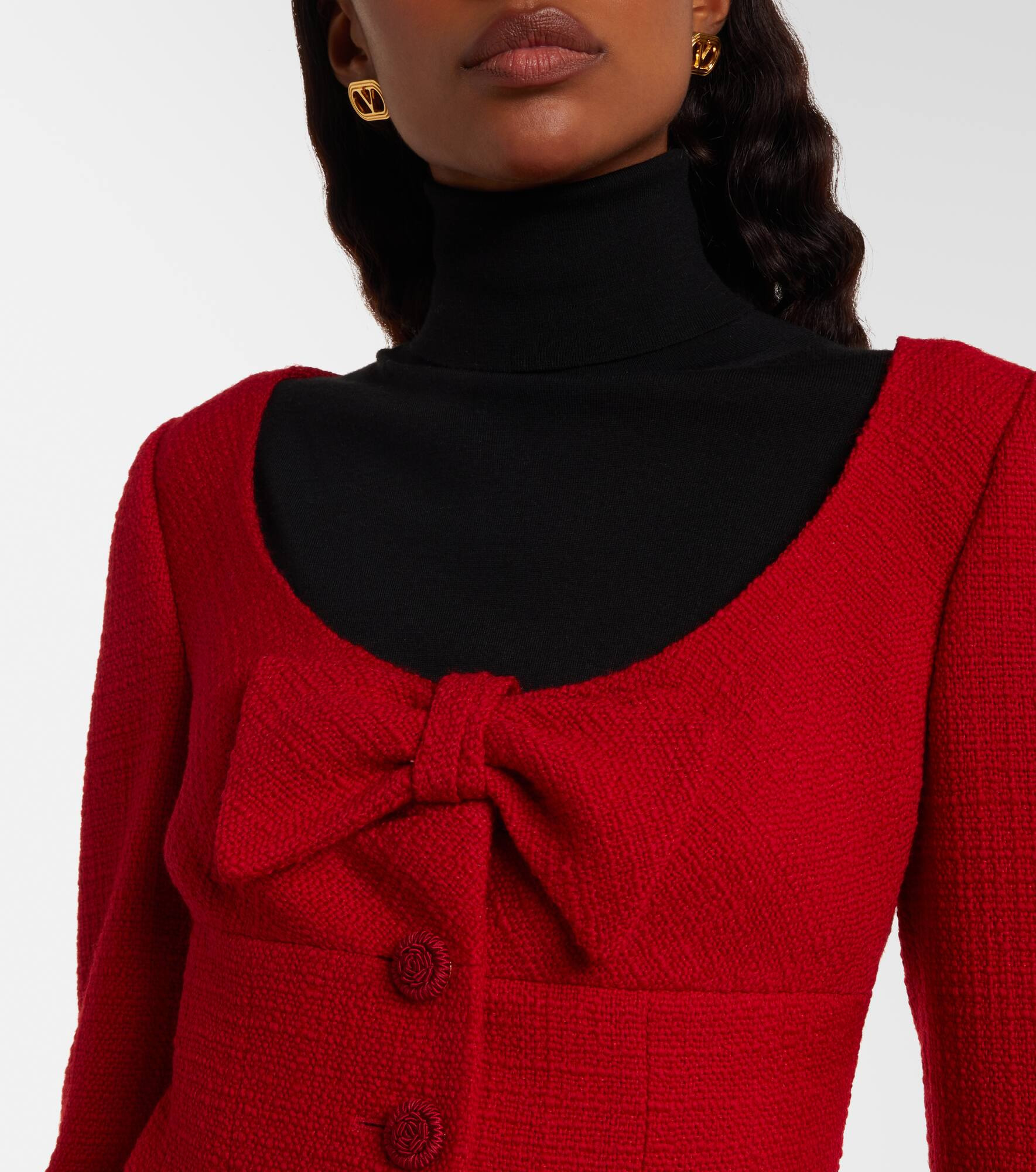 Bow-detail cropped wool-blend tweed jacket - 5
