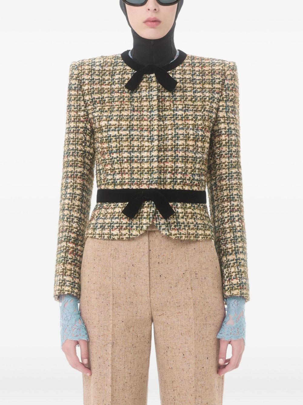 bow-belt tweed jacket - 3