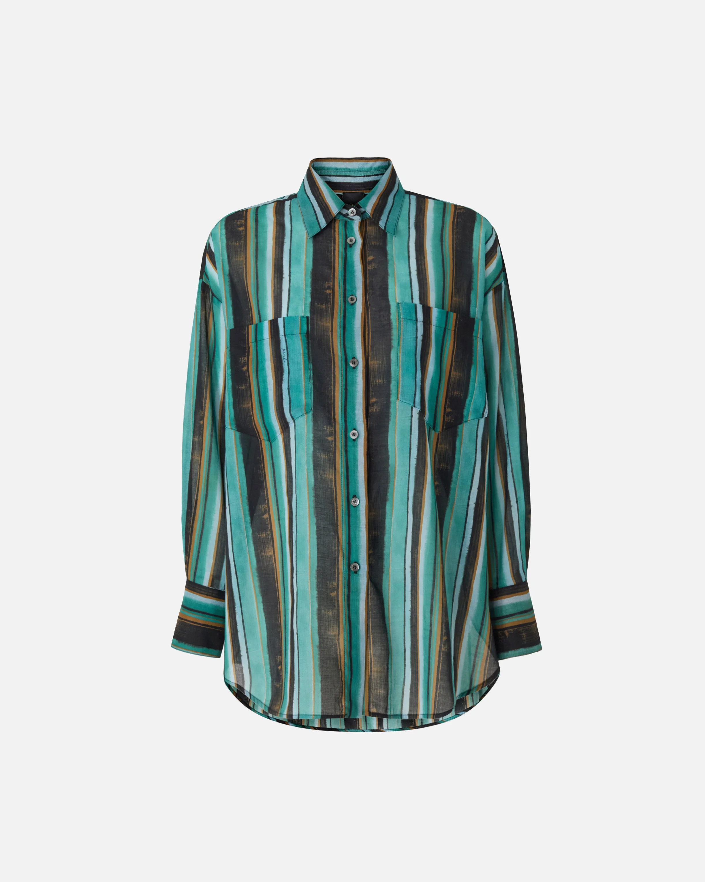 COTTON SHIRT WITH BRUSHSTROKE-EFFECT STRIPES - 1