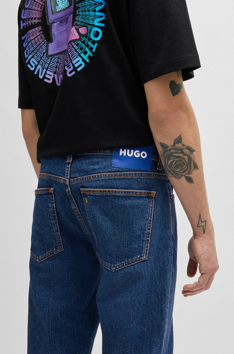 TAPERED-FIT JEANS IN BLUE STRETCH DENIM 5