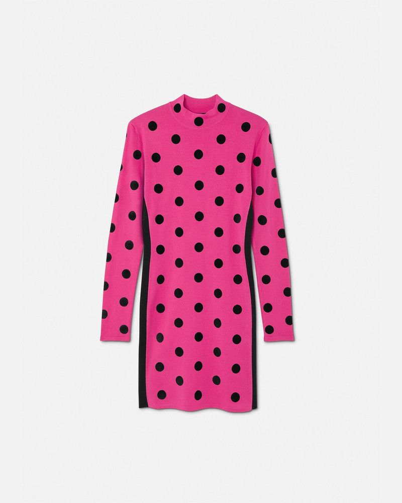 Polka Dot Turtleneck Knit Midi Dress 1