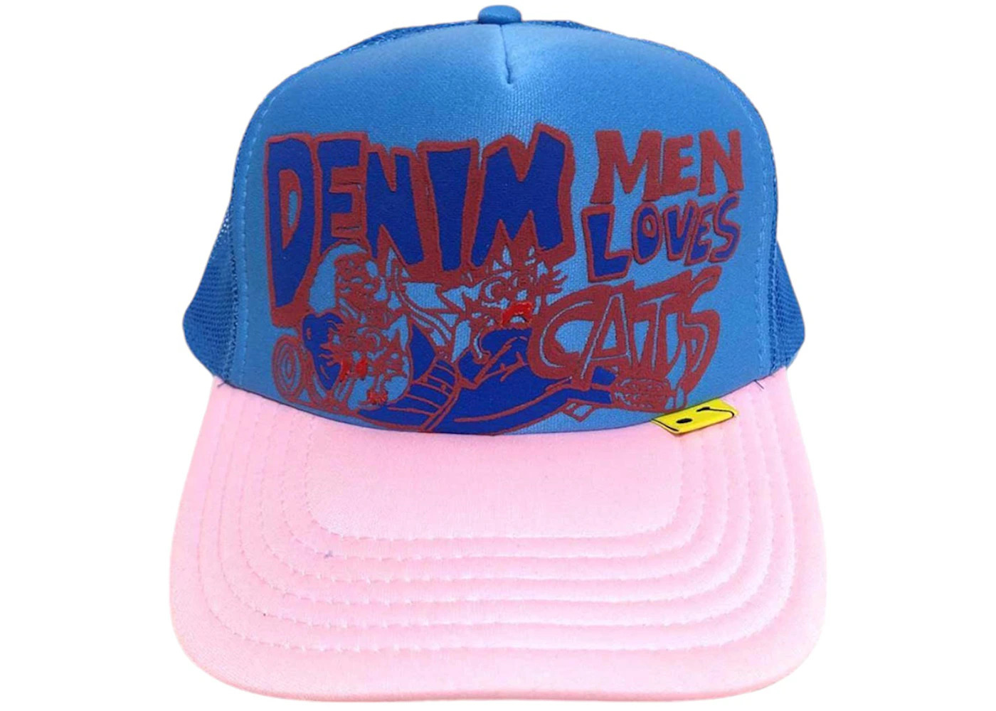 Kapital Men Love Cats Denim Trucker Hat Baby Blue/Pink - 1