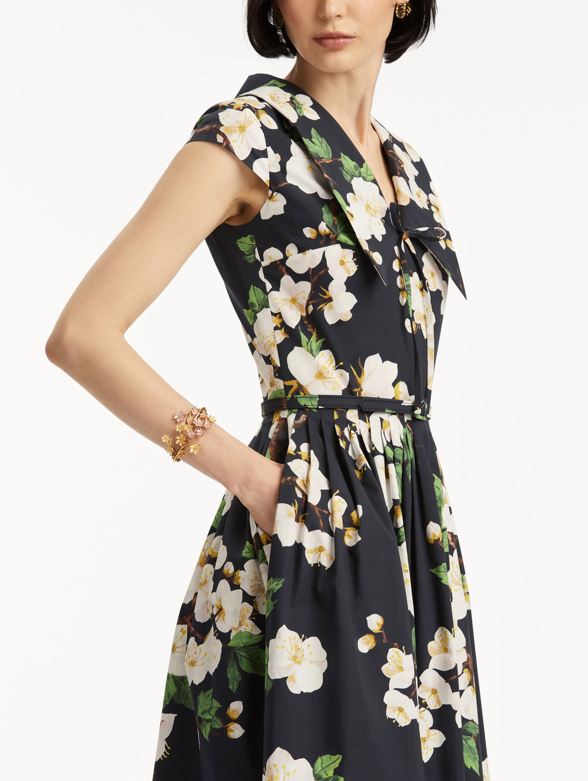 CHERRY BLOSSOM COTTON POPLIN PLEATED DRESS - 5