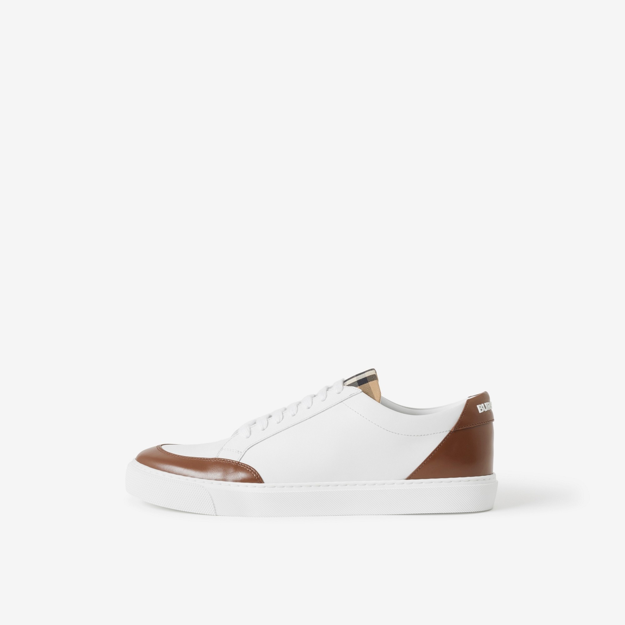 Leather and Check Cotton Sneakers - 5