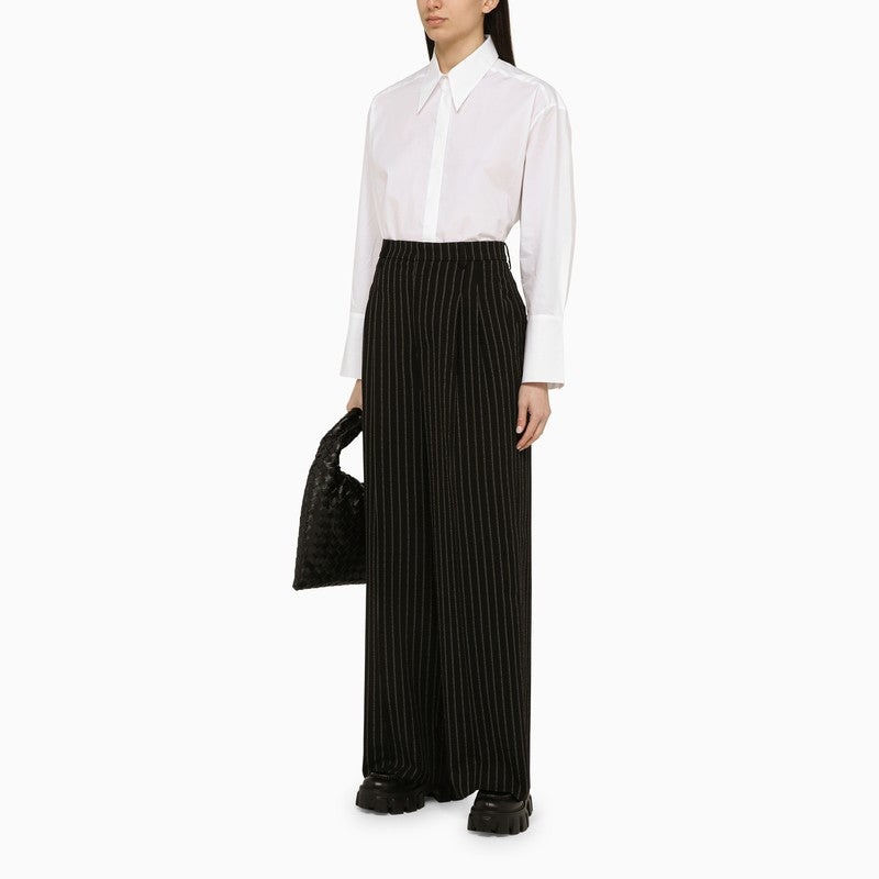 Ami Paris Black/Chalk Wool Pinstripe Trousers Women - 2