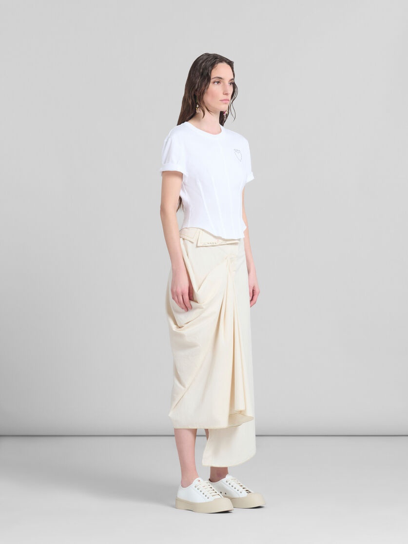 LIGHT BEIGE ORGANIC TOILE SKIRT WITH JACKET LAPELS - 6