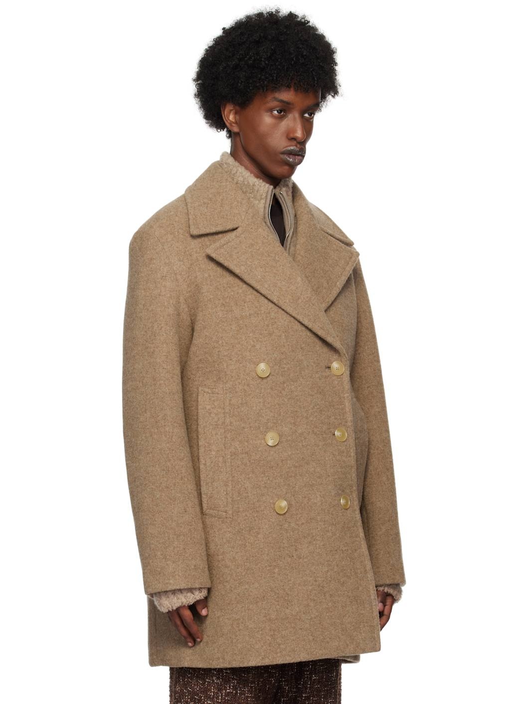 Brown Sponge Wool Melton Peacoat - 2