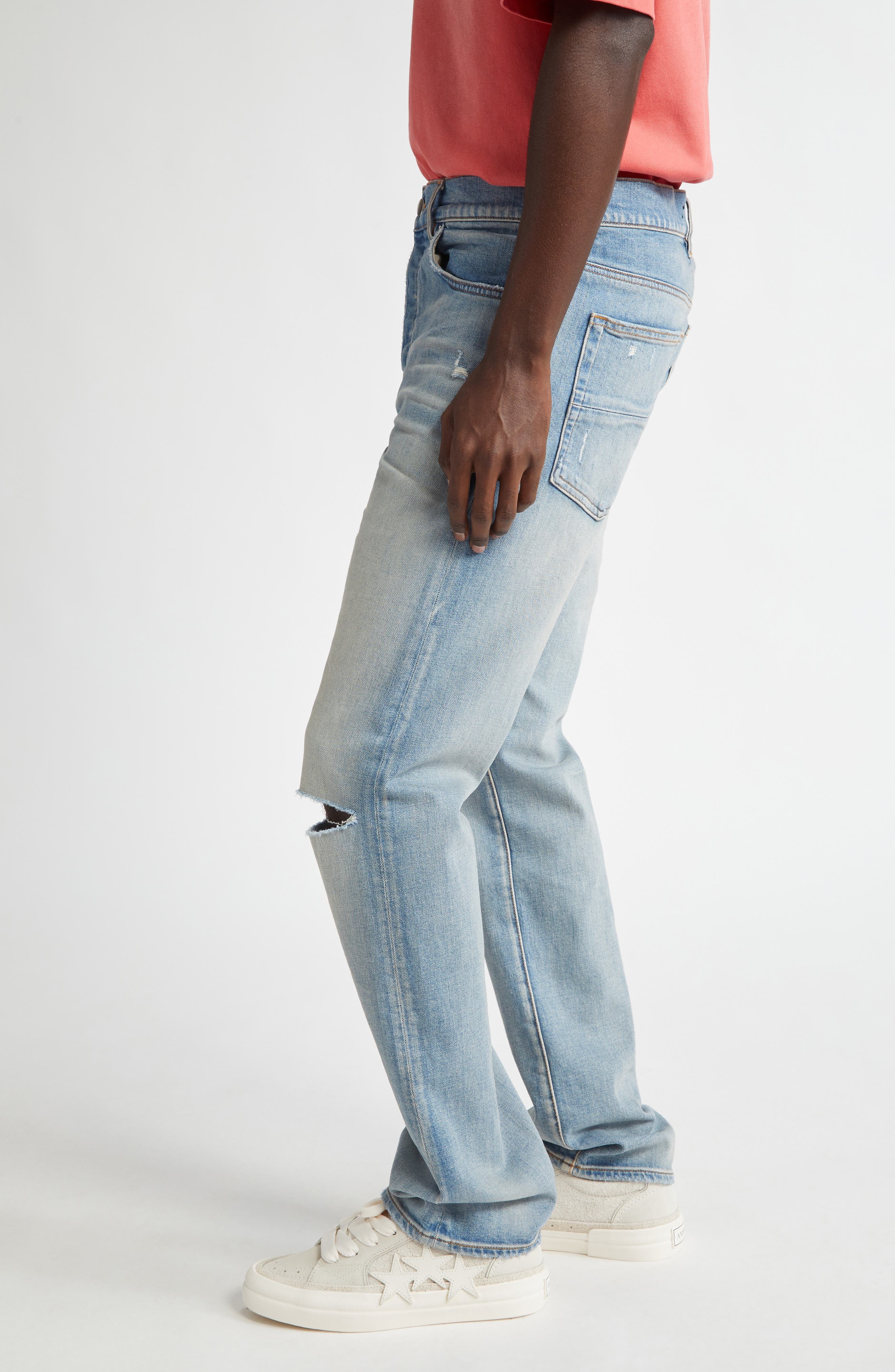 AMIRI Slash Ripped Slim Fit Jeans in Antique Indigo at Nordstrom - 4