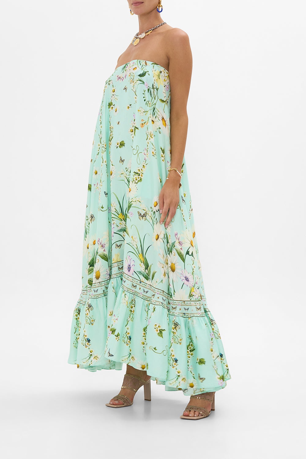 STRAPLESS MAXI WITH RUFFLE HEM - 4