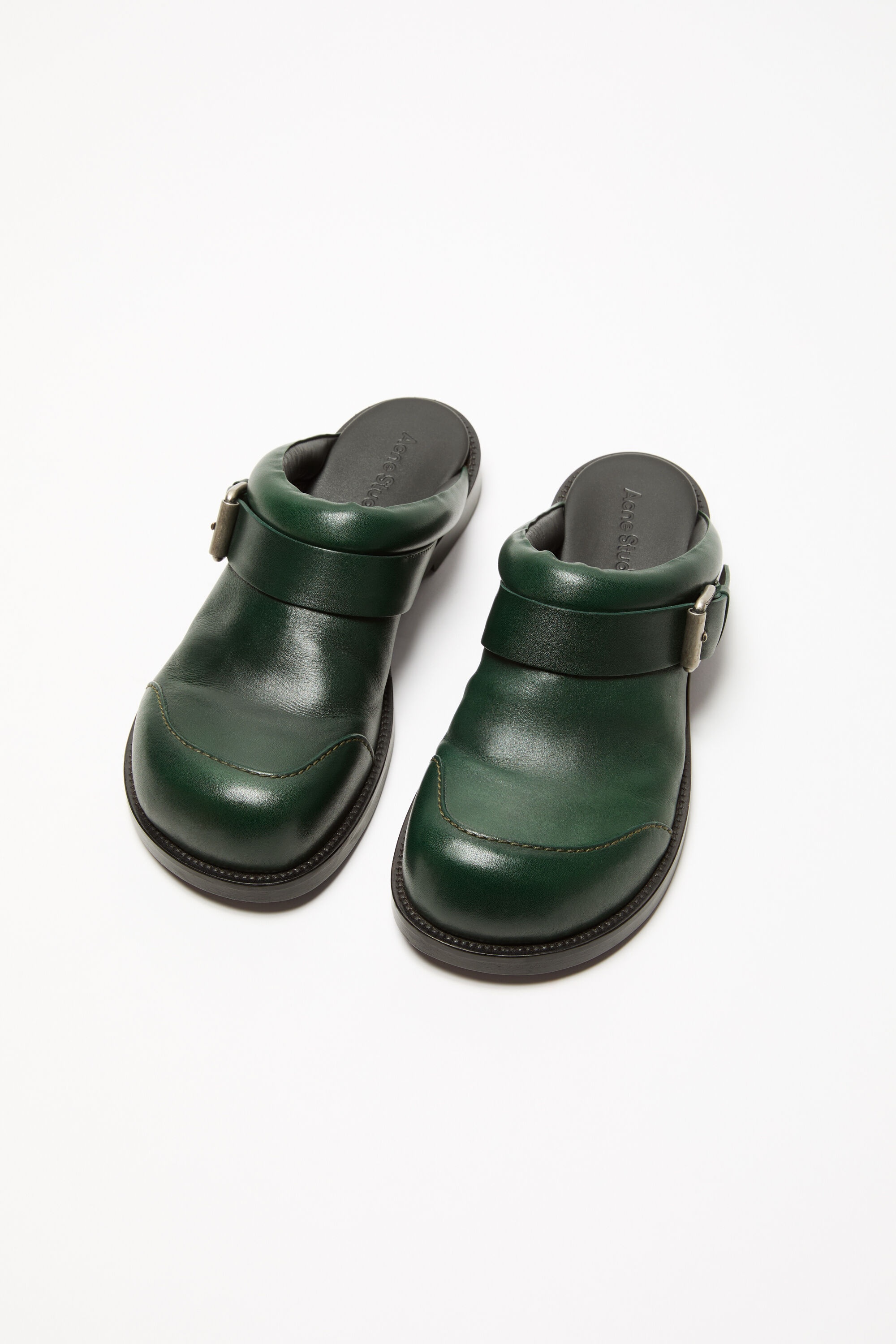 Leather buckle shoes - Olive green - 3