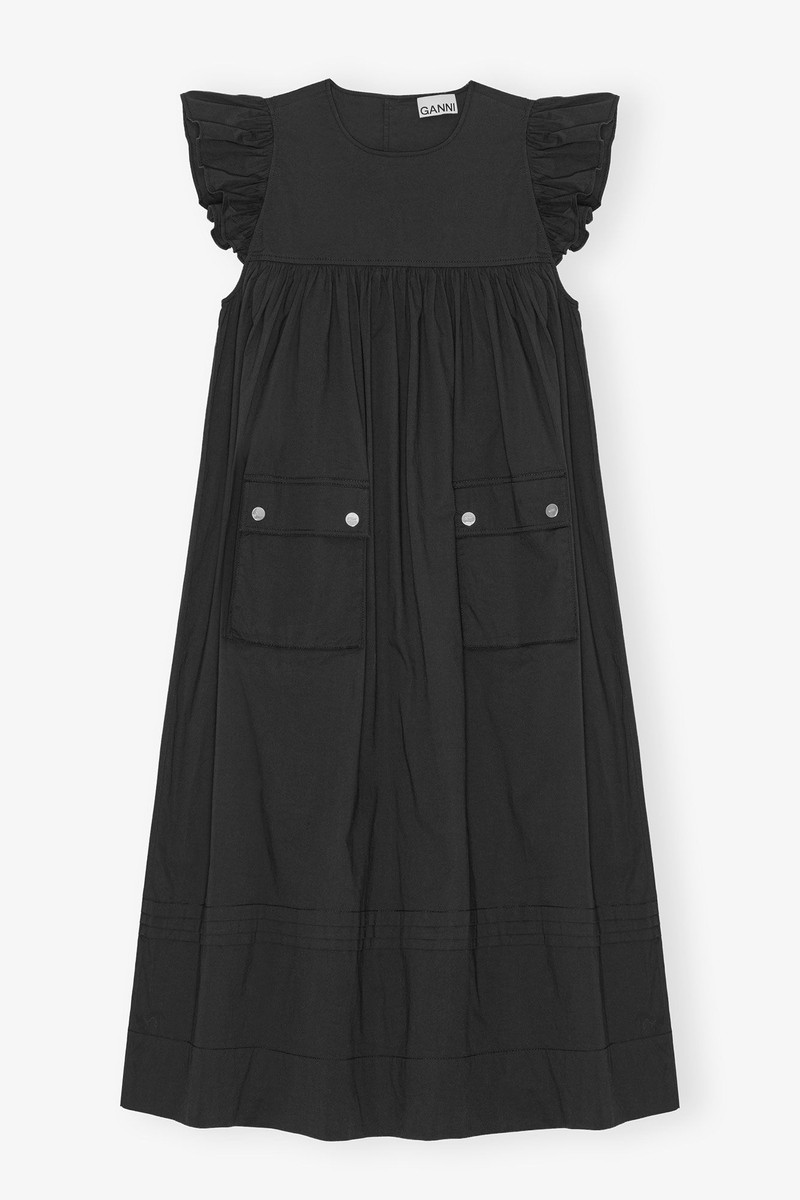 BLACK STRETCH COTTON FRILL SLEEVE DRESS 1