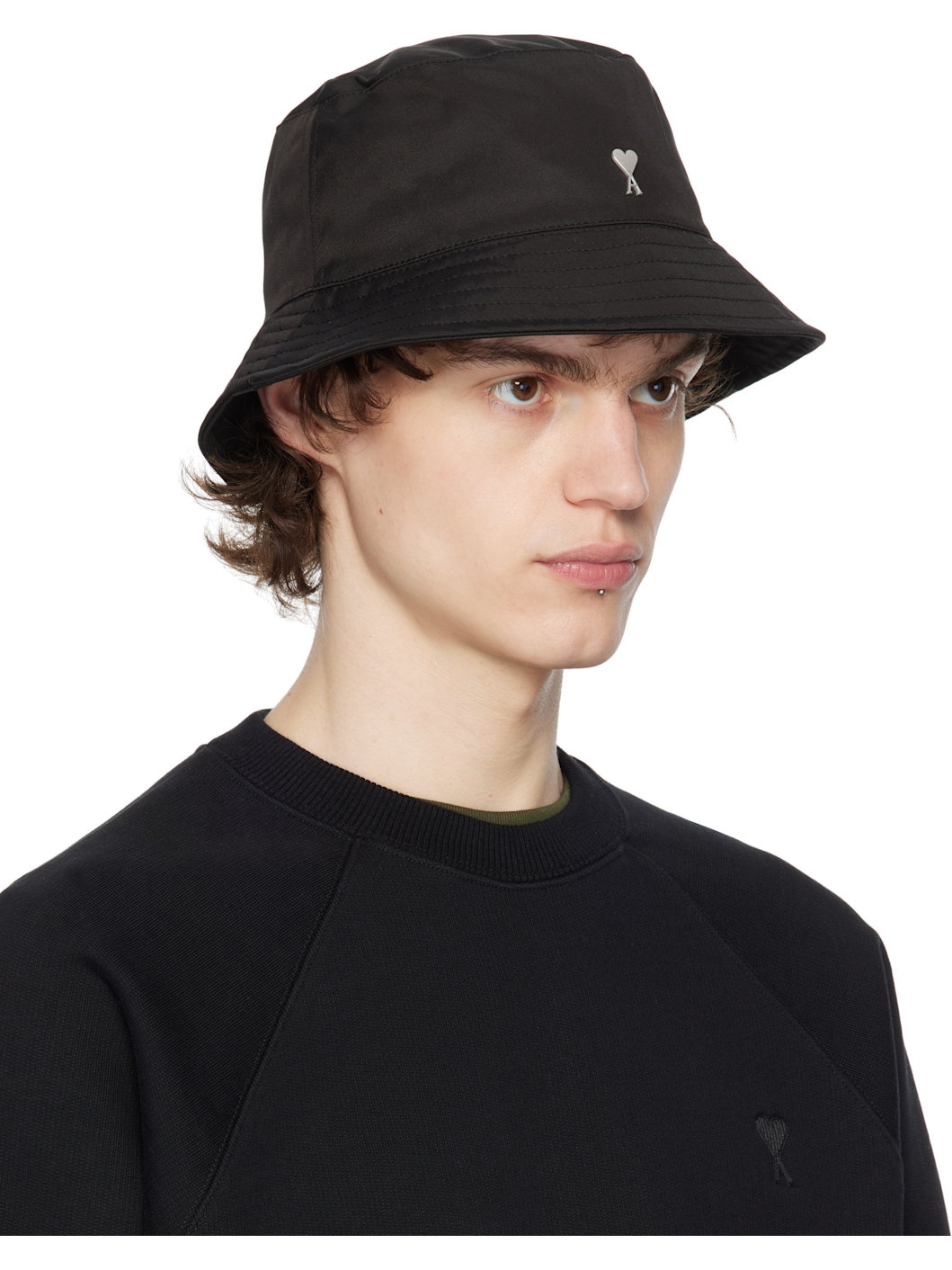 Black Twill Ami de Coeur Stud Bucket Hat - 2