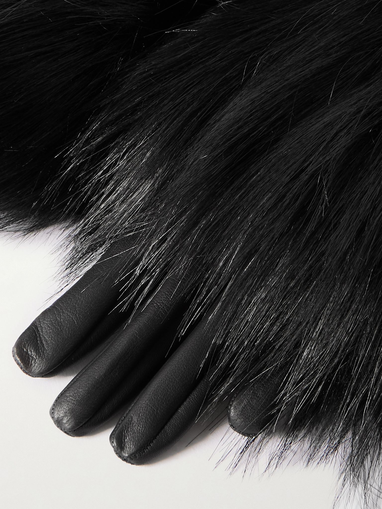 Faux fur-trimmed leather gloves Black - 3