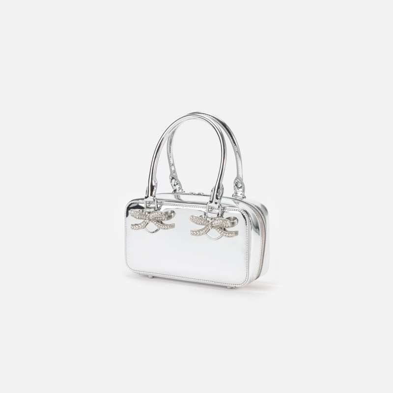 self-portrait Metallic Silver Leather Mini Tote Bag outlook