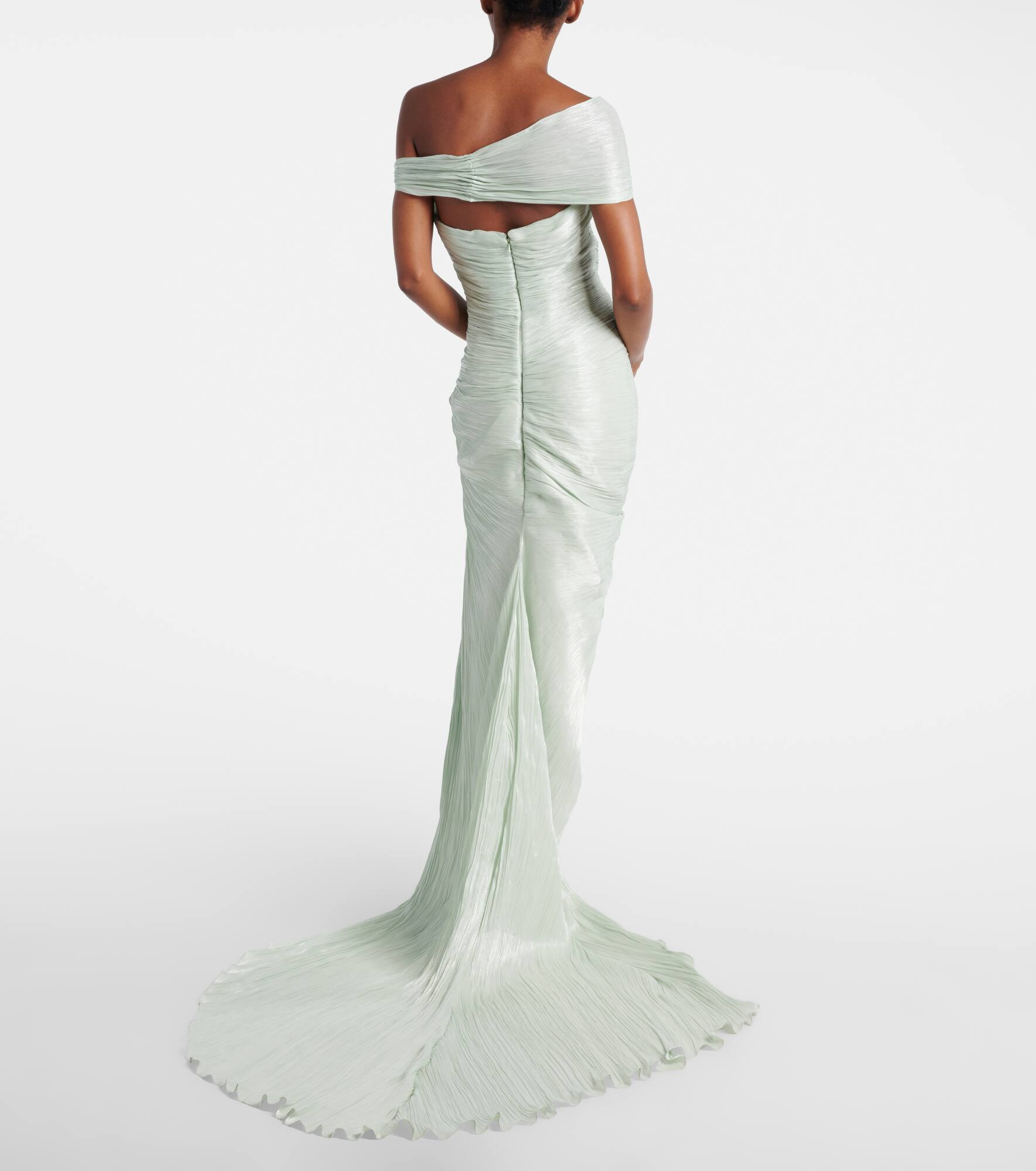 Asymmetric off-shoulder bustier gown - 3