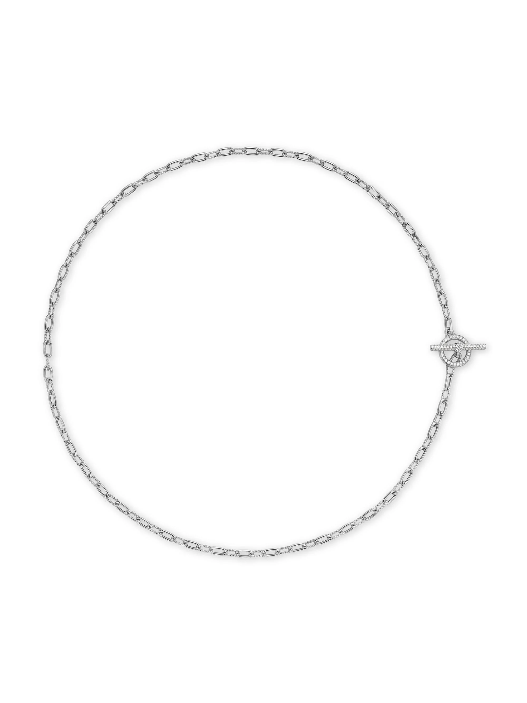 Women's Madison Pavé Diamond Toggle Chain Necklace in Sterling Silver, 3MM - Diamond - 1