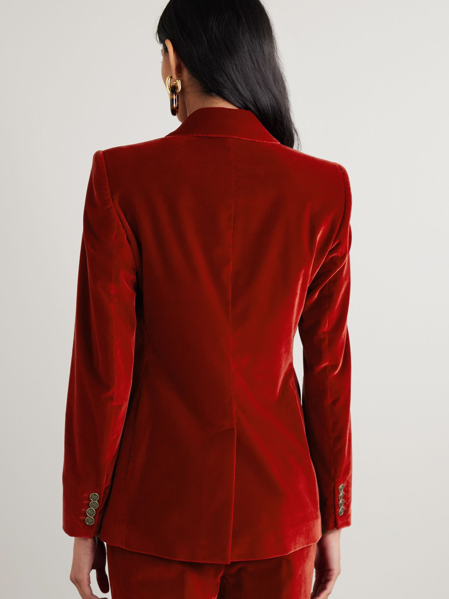 Double-breasted cotton-blend velvet blazer Burgundy - 4