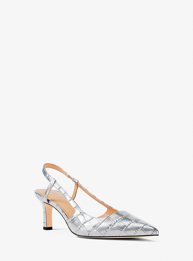 Alora Metallic Crocodile Embossed Leather Slingback Pump 1