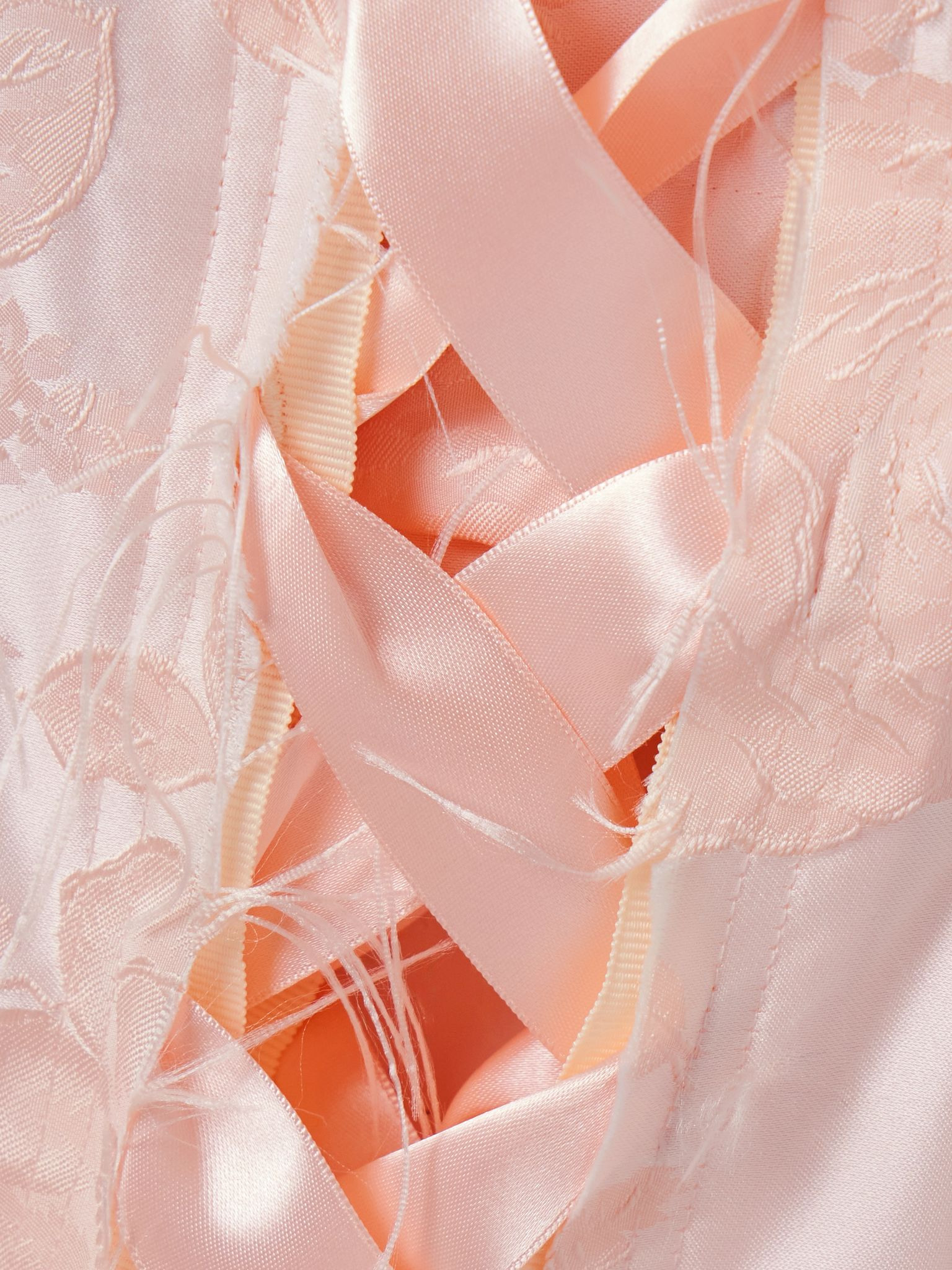 Unraveling Ribbon lace-up frayed brocade midi skirt Blush - 6