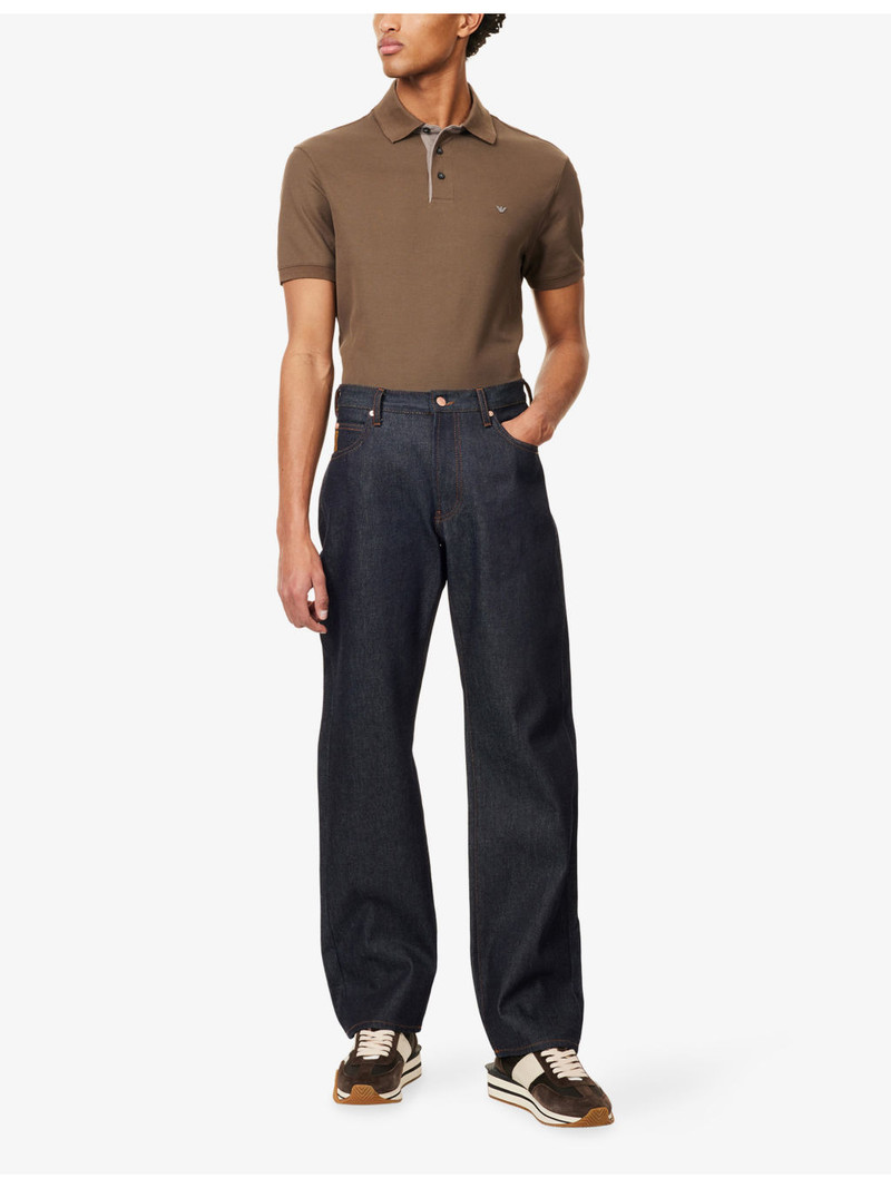 EMPORIO ARMANI Brand-Patch Tapered-Leg Denim Jeans outlook