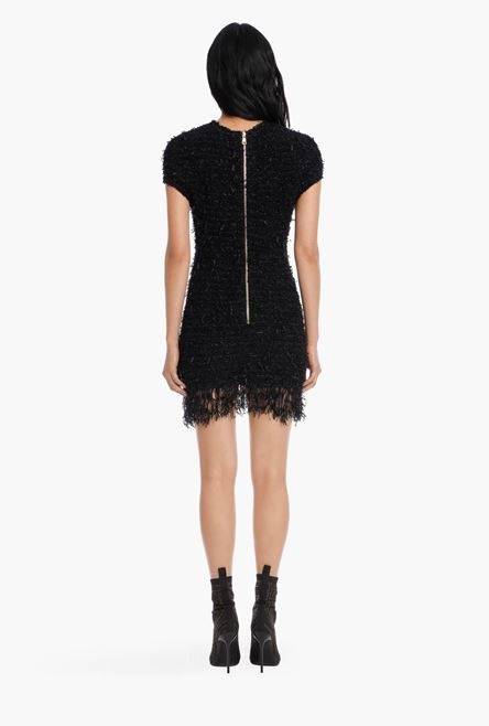 Short black tweed dress with fringe - 3