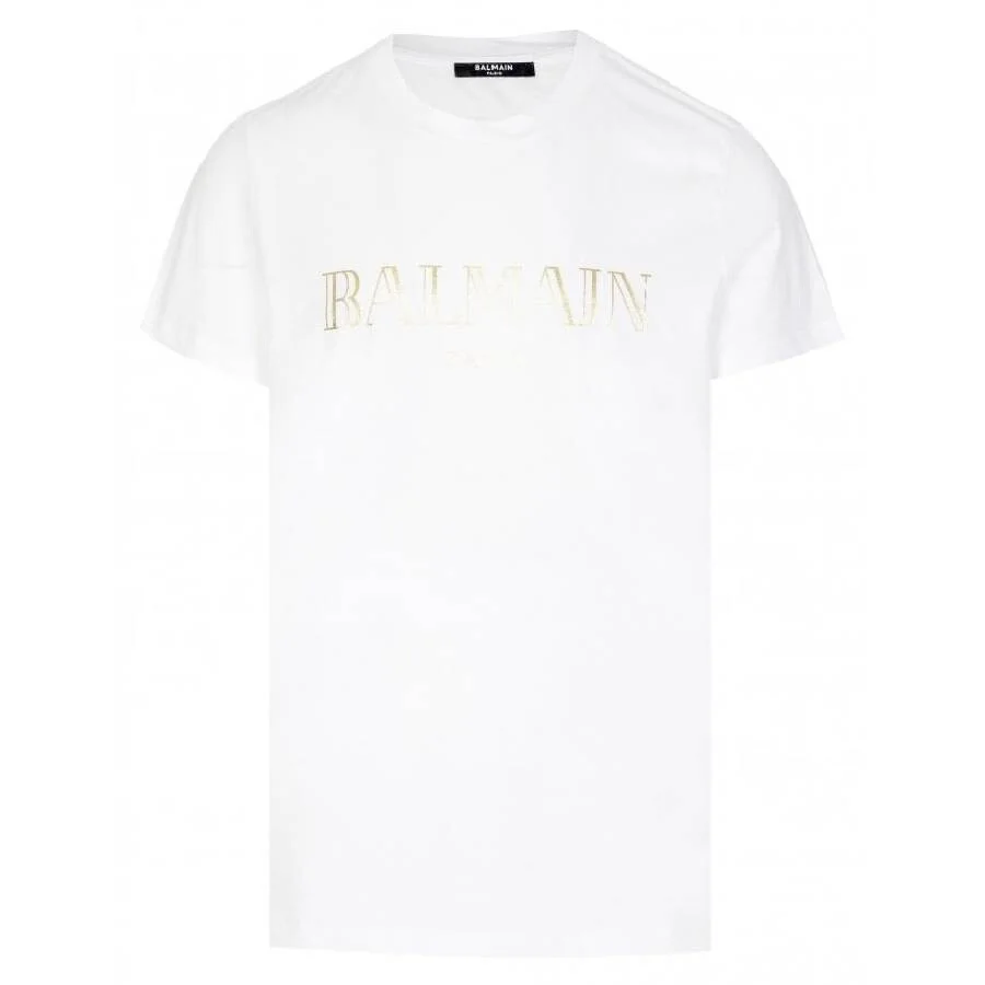 Balmain Metallic Logo Print Cotton T Shirt - 1