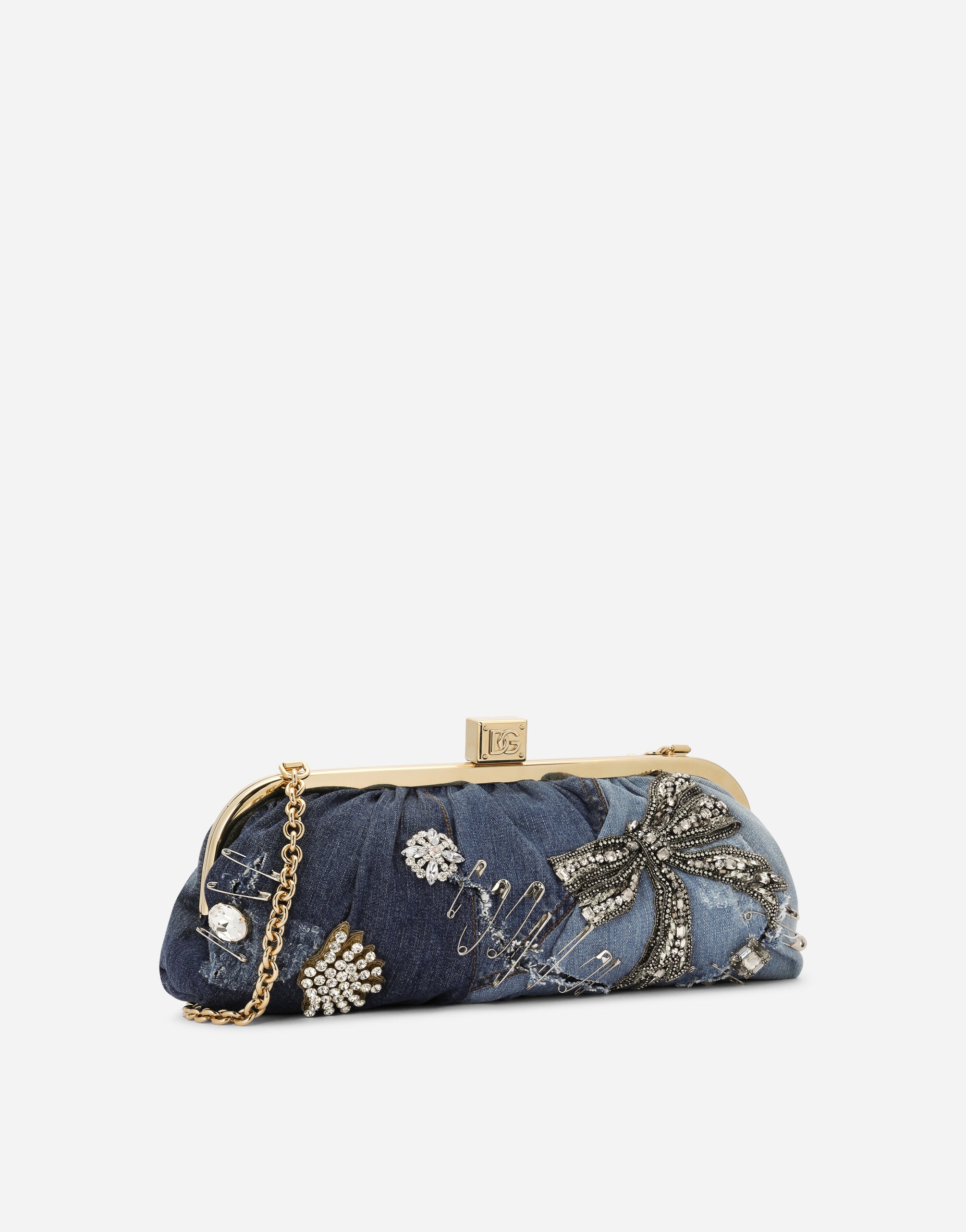 Patchwork denim Maria clutch with embroidery - 3